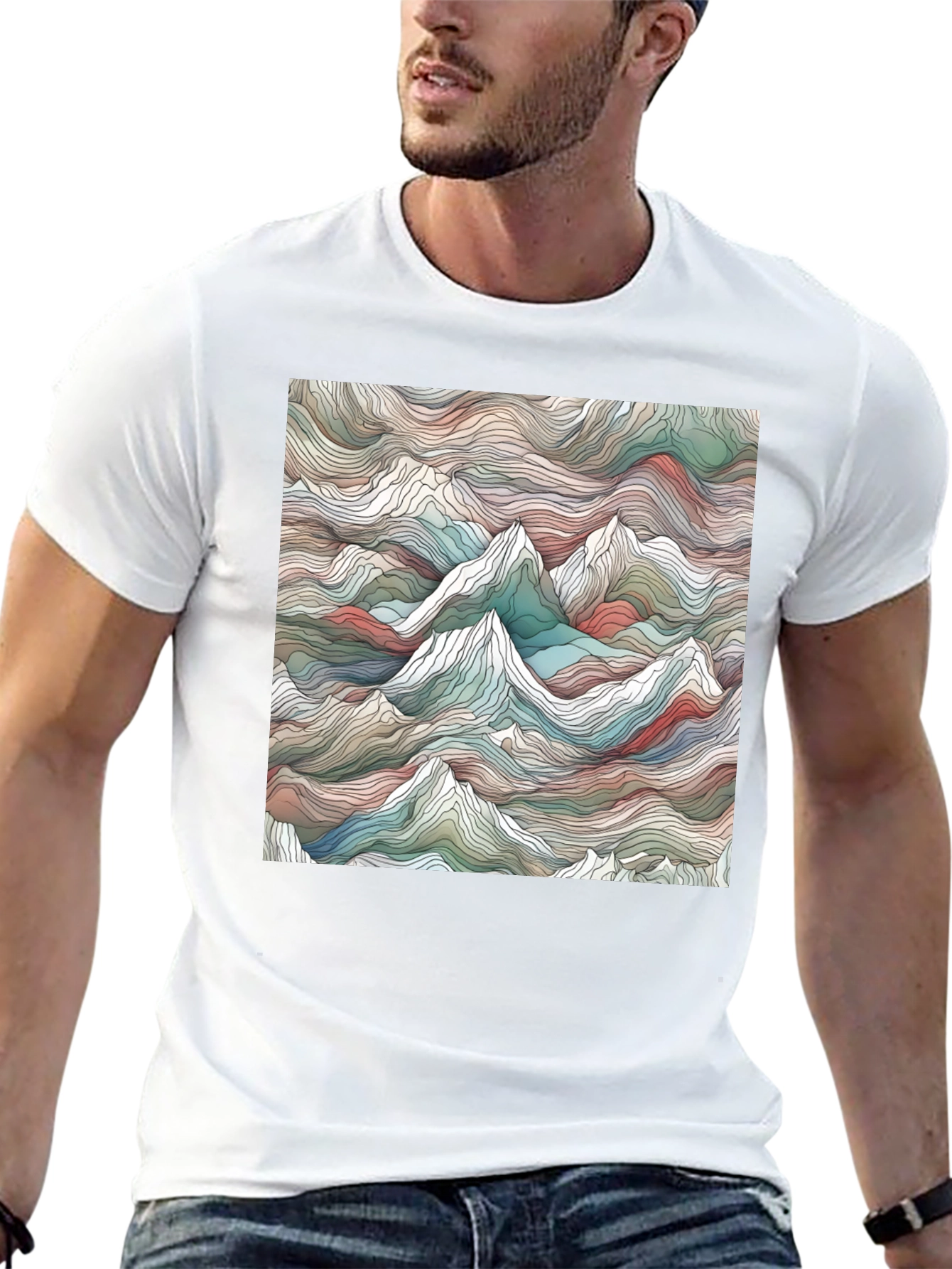 Abstract Mountainscape Graphic Tee - Stylish Black T-Shirt