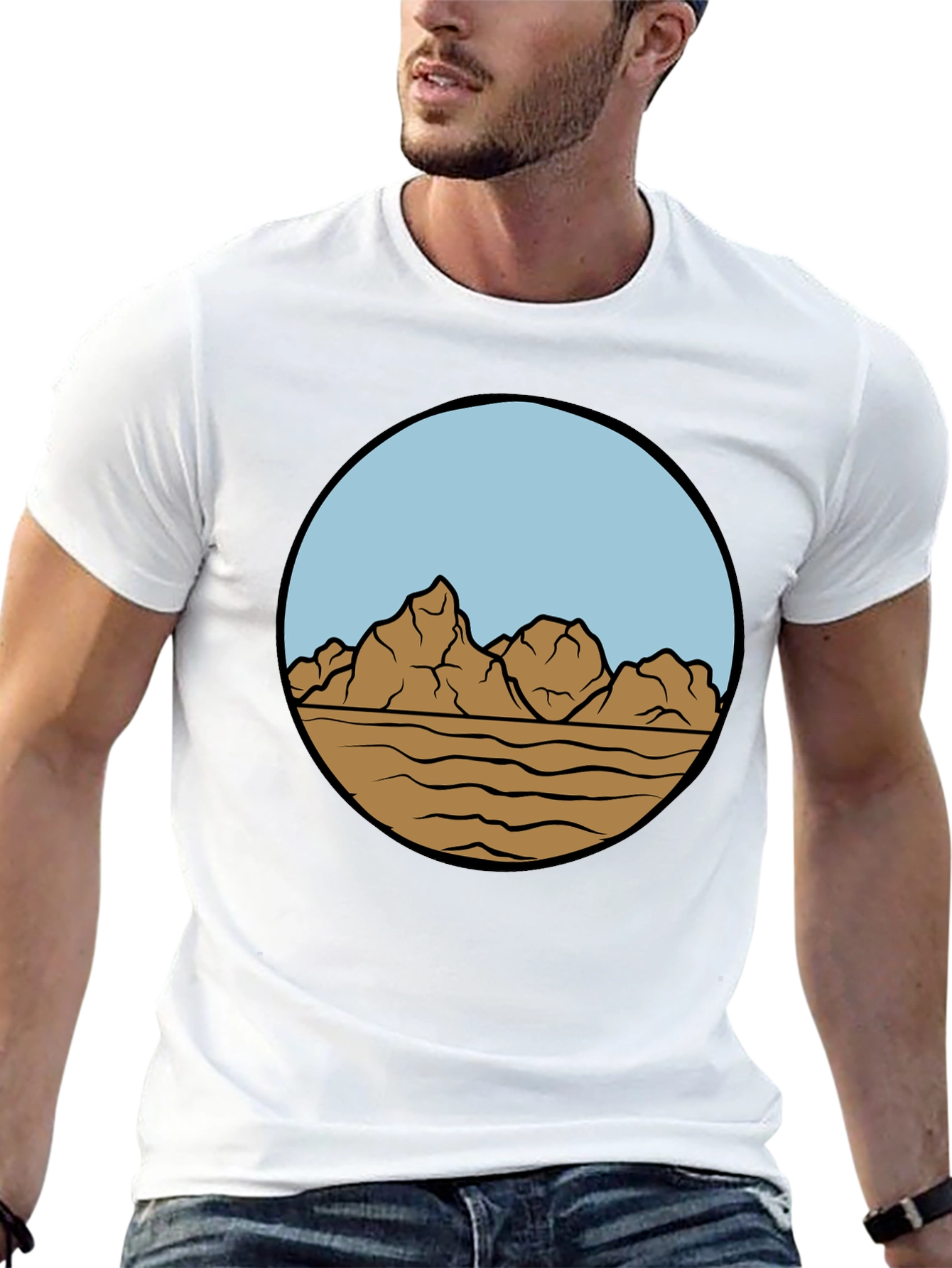 Mountain Landscape Graphic Tee - Stylish Black Cotton T-Shirt