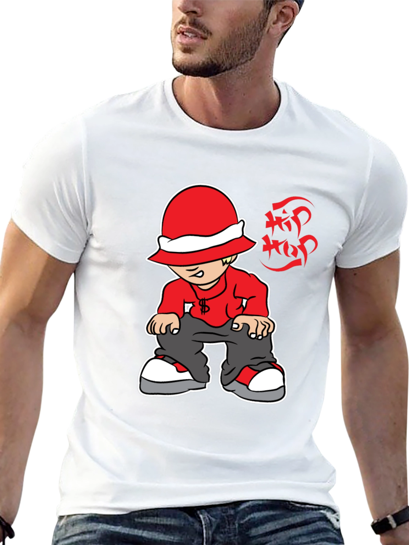 Hip Hop Cartoon Graphic Black T-Shirt