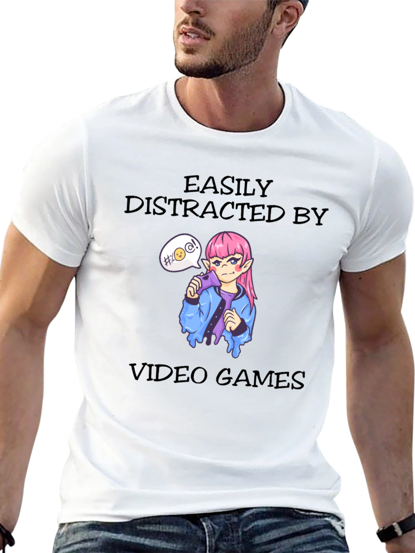 Easily Distracted By Video Games Black T-Shirt