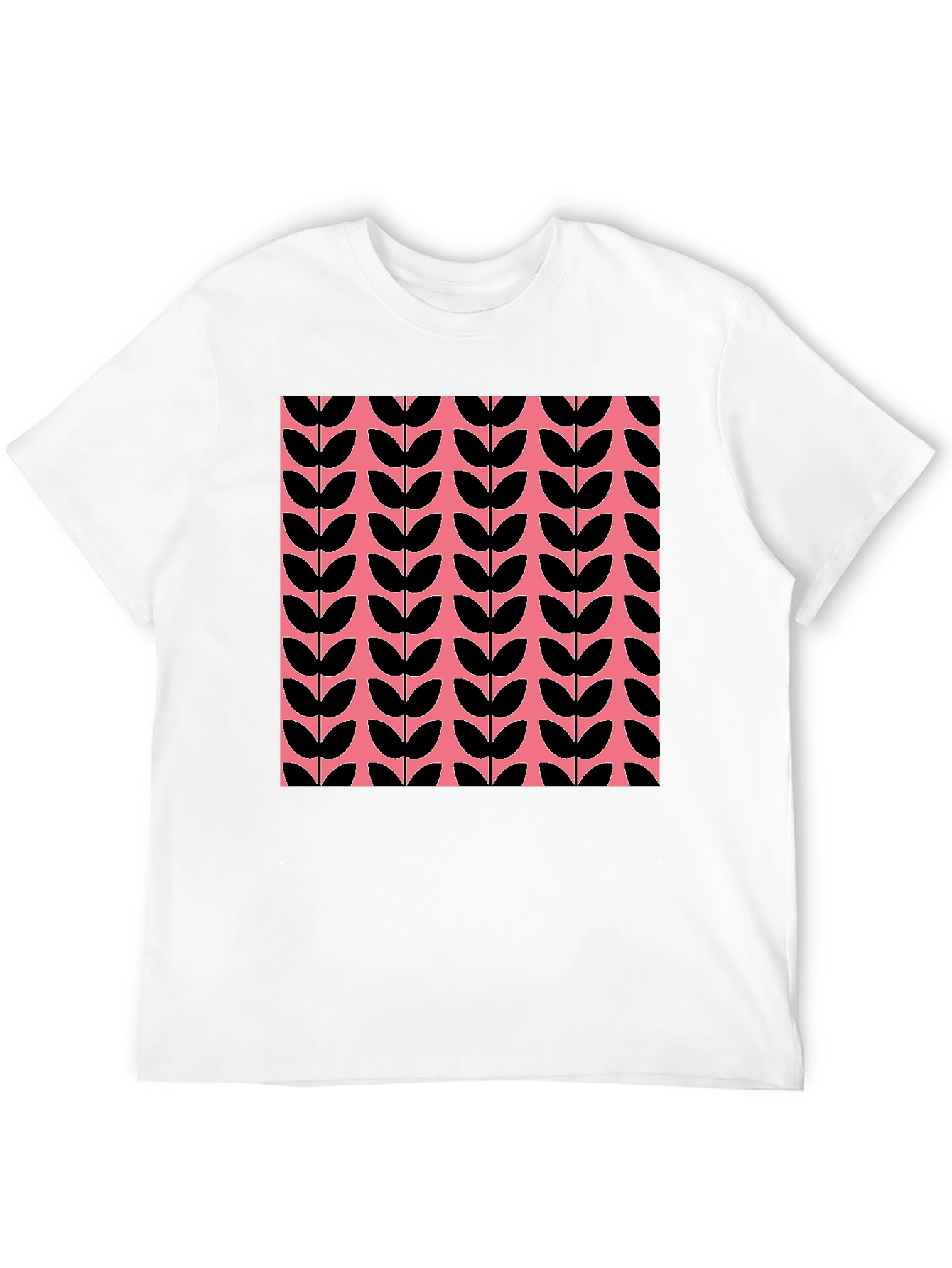 Retro Leaf Pattern T-Shirt - Black and Pink