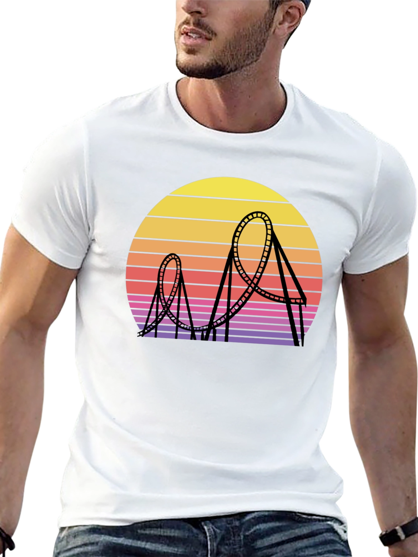 Retro Roller Coaster Sunset Graphic Tee
