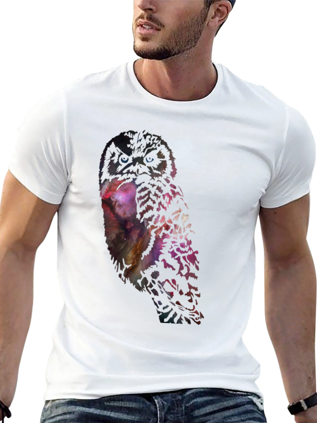 Galaxy Owl Print Black T-Shirt - Unisex