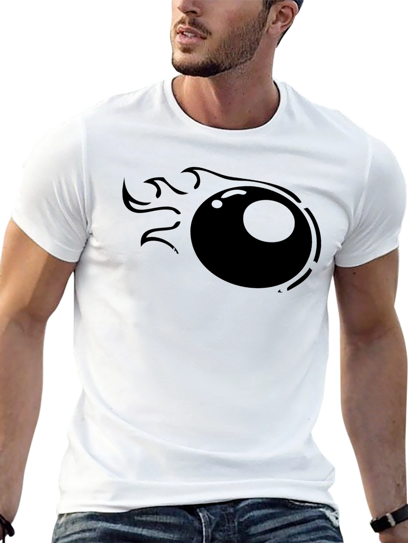 Mens Black T-Shirt with Flaming Eyeball Graphic