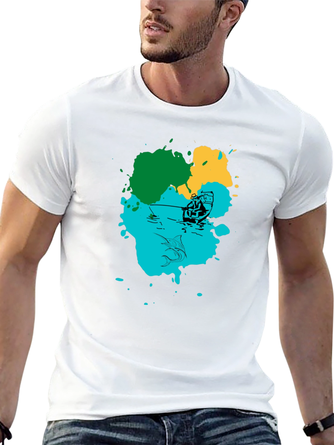 Fishing Graphic Print Black T-Shirt