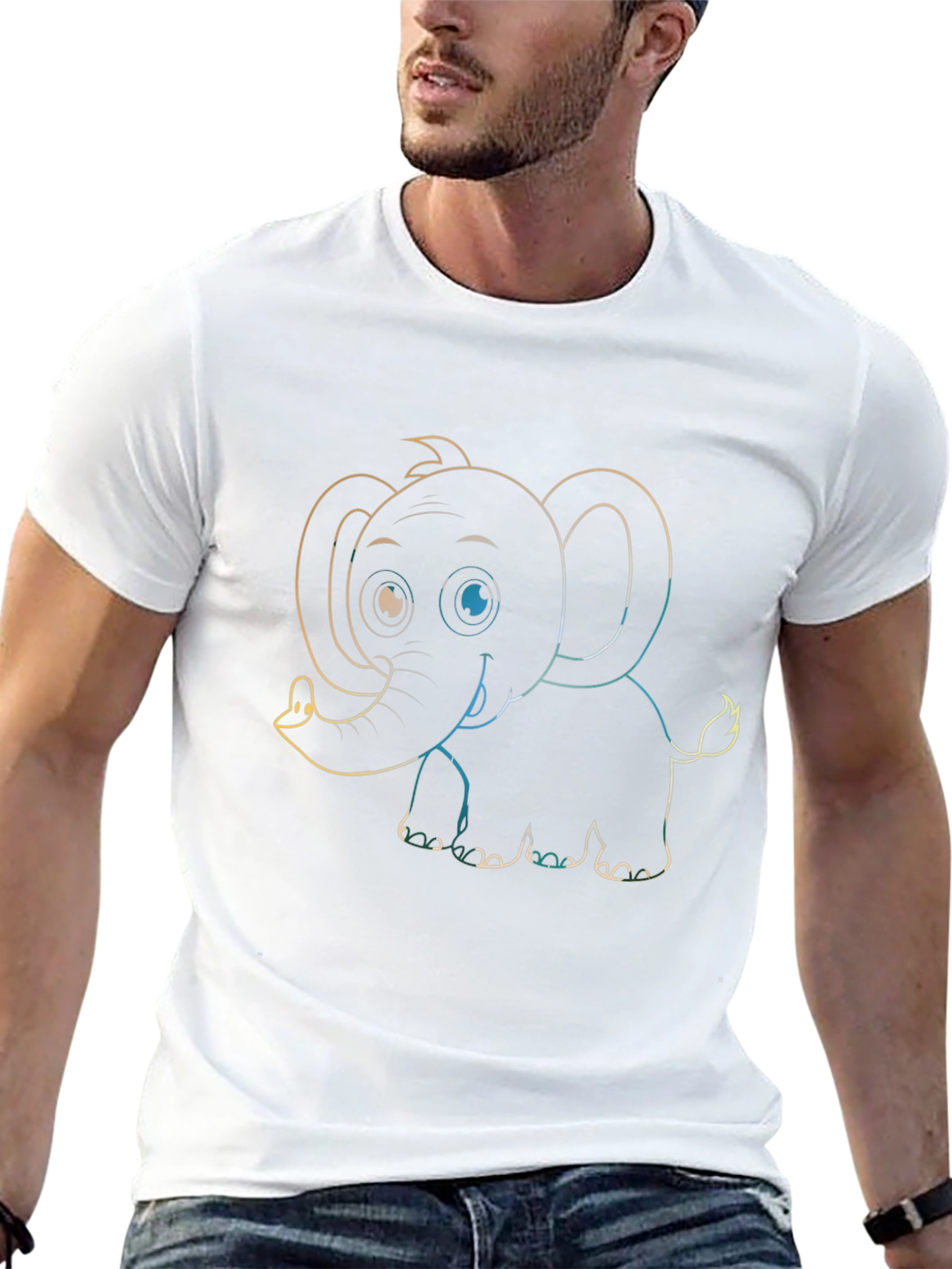 Cute Elephant Graphic Tee - Black Cotton T-Shirt