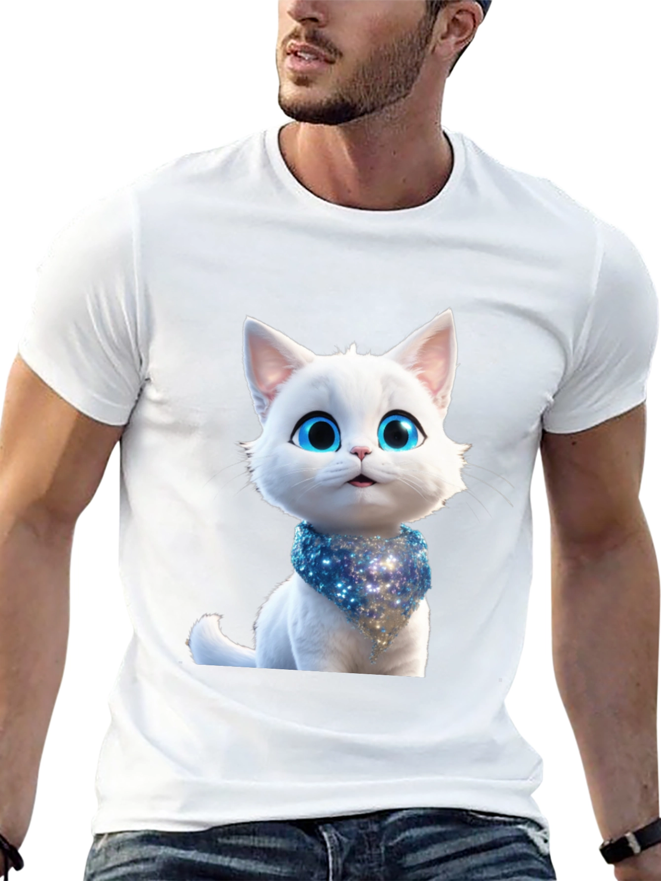 Cute Cartoon Cat Graphic Tee - Unisex Black T-Shirt