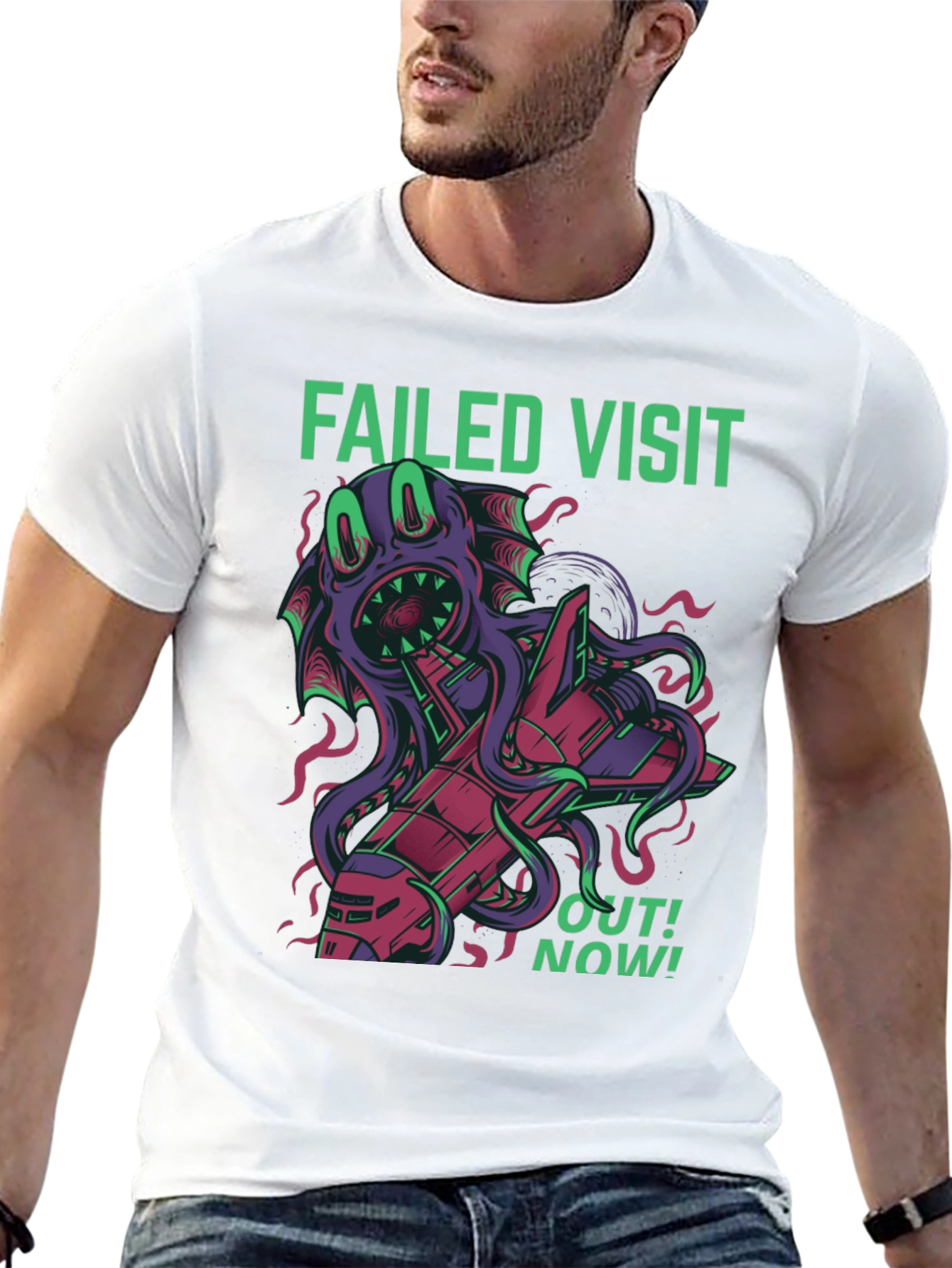 Failed Visit Graphic Tee - Sci-Fi Alien Octopus T-Shirt