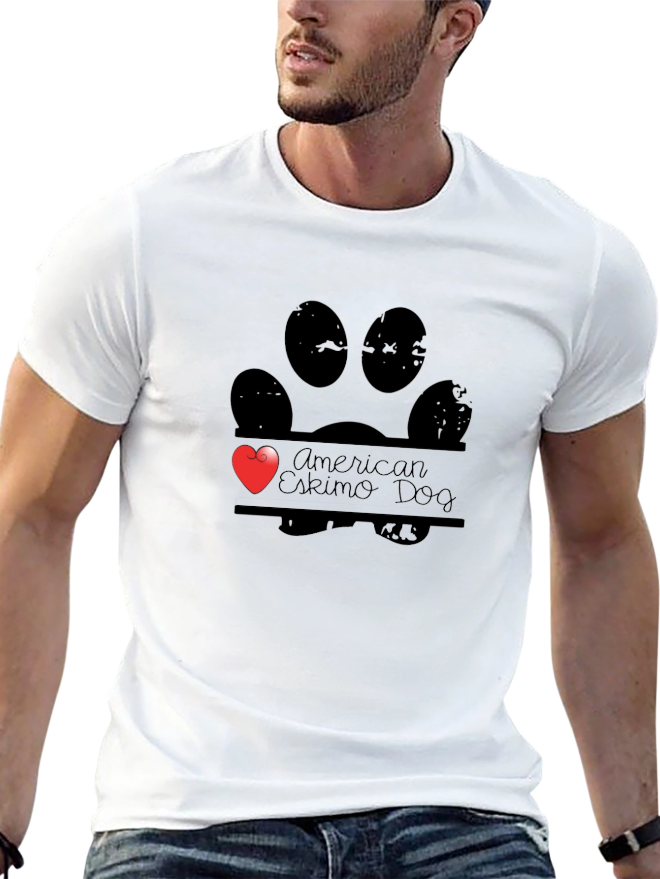 American Eskimo Dog Paw Print Heart T-Shirt