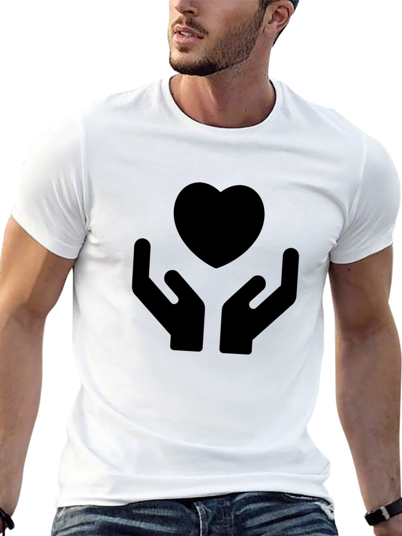 Heart Hands Graphic Tee - Black Cotton T-Shirt