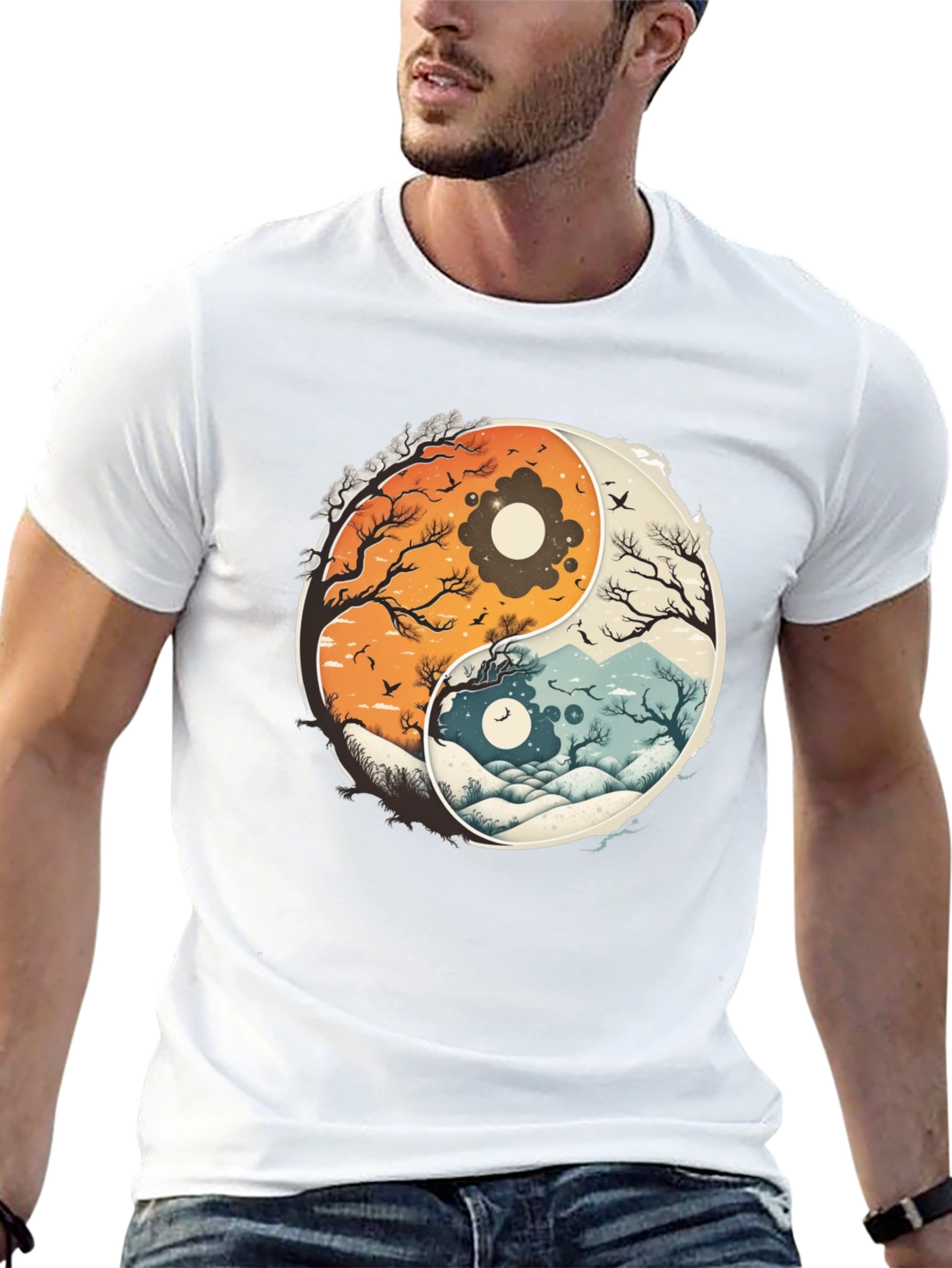 Yin Yang Nature Graphic Tee - Balance & Harmony