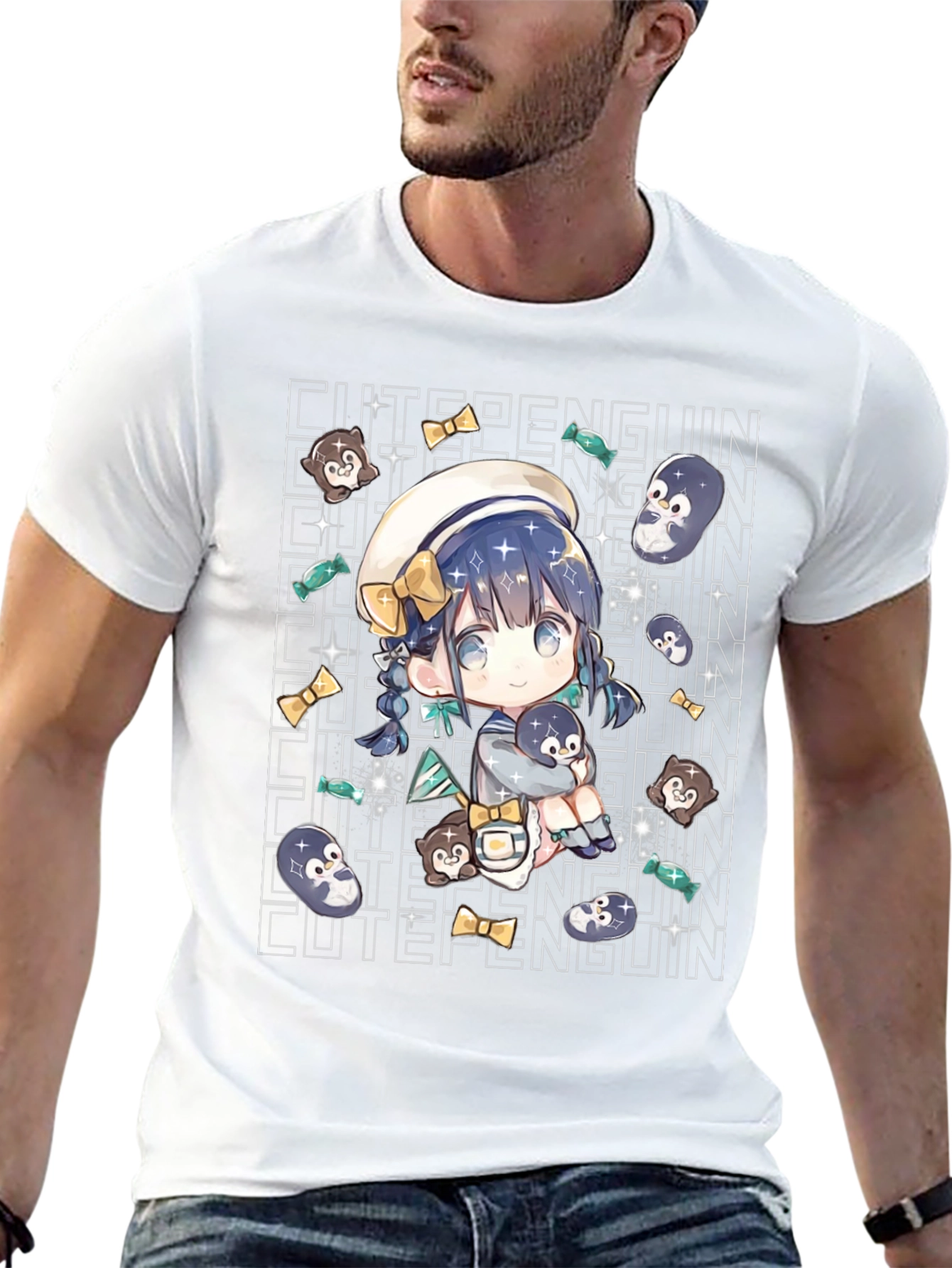 Anime Cute Penguin Black T-Shirt