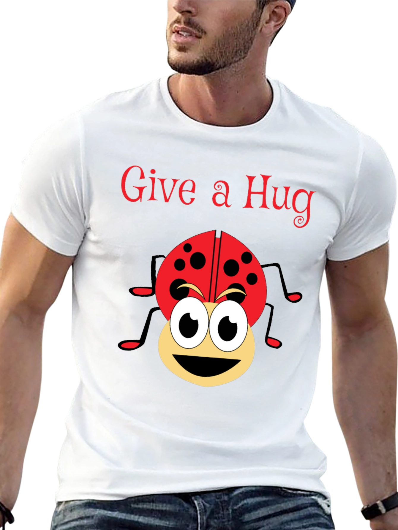 Give a Hug Ladybug Graphic Tee - Black