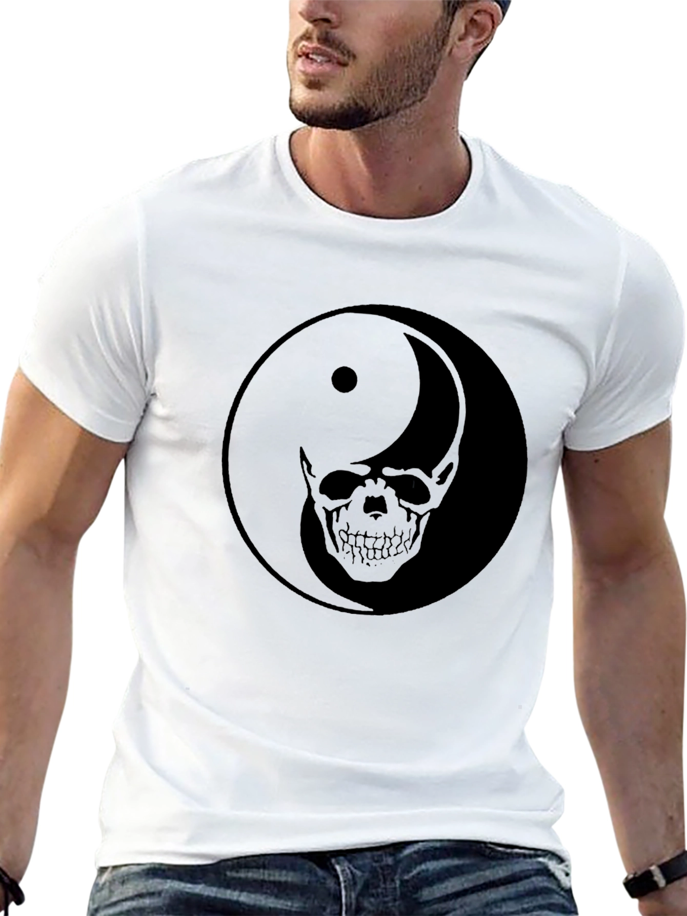 Yin Yang Skull Graphic Black T-Shirt