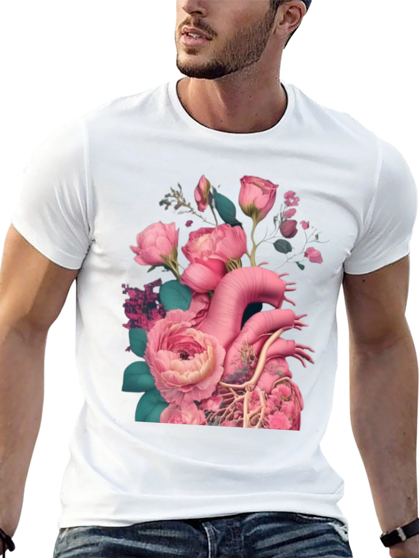 Floral Heart Graphic Black T-Shirt