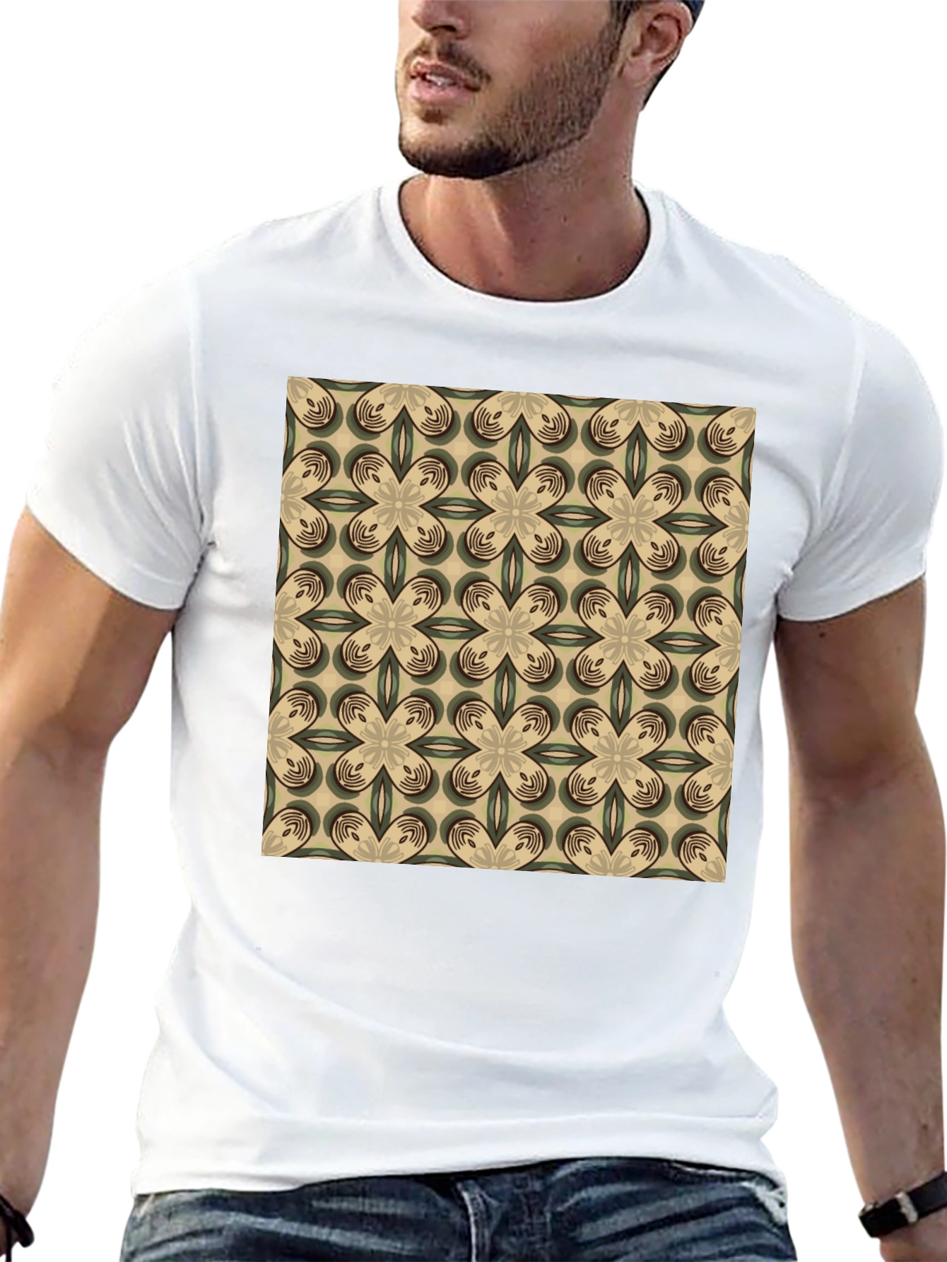 Patterned Graphic Print Crew Neck T-Shirt