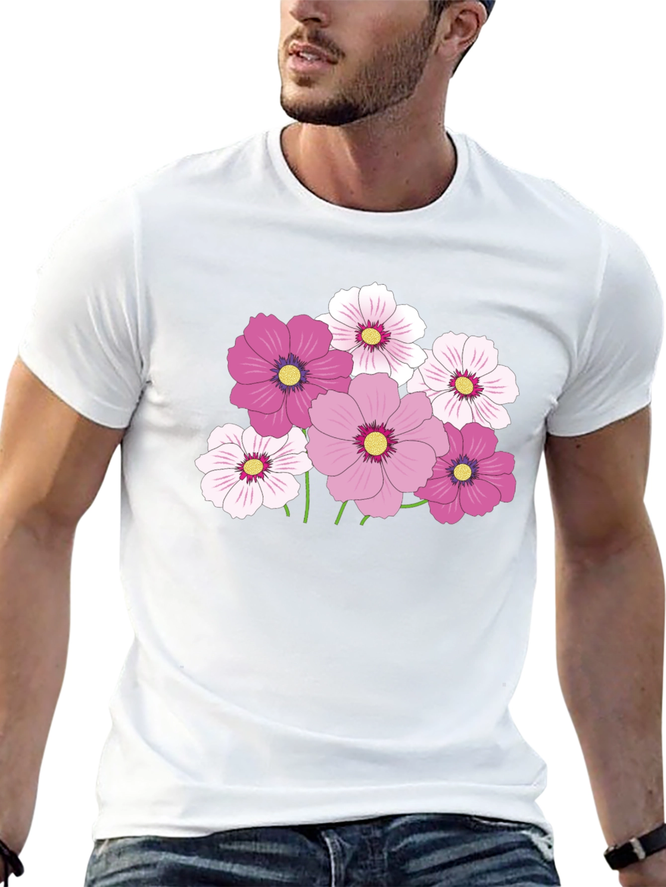 Floral Cosmos Graphic Black T-Shirt