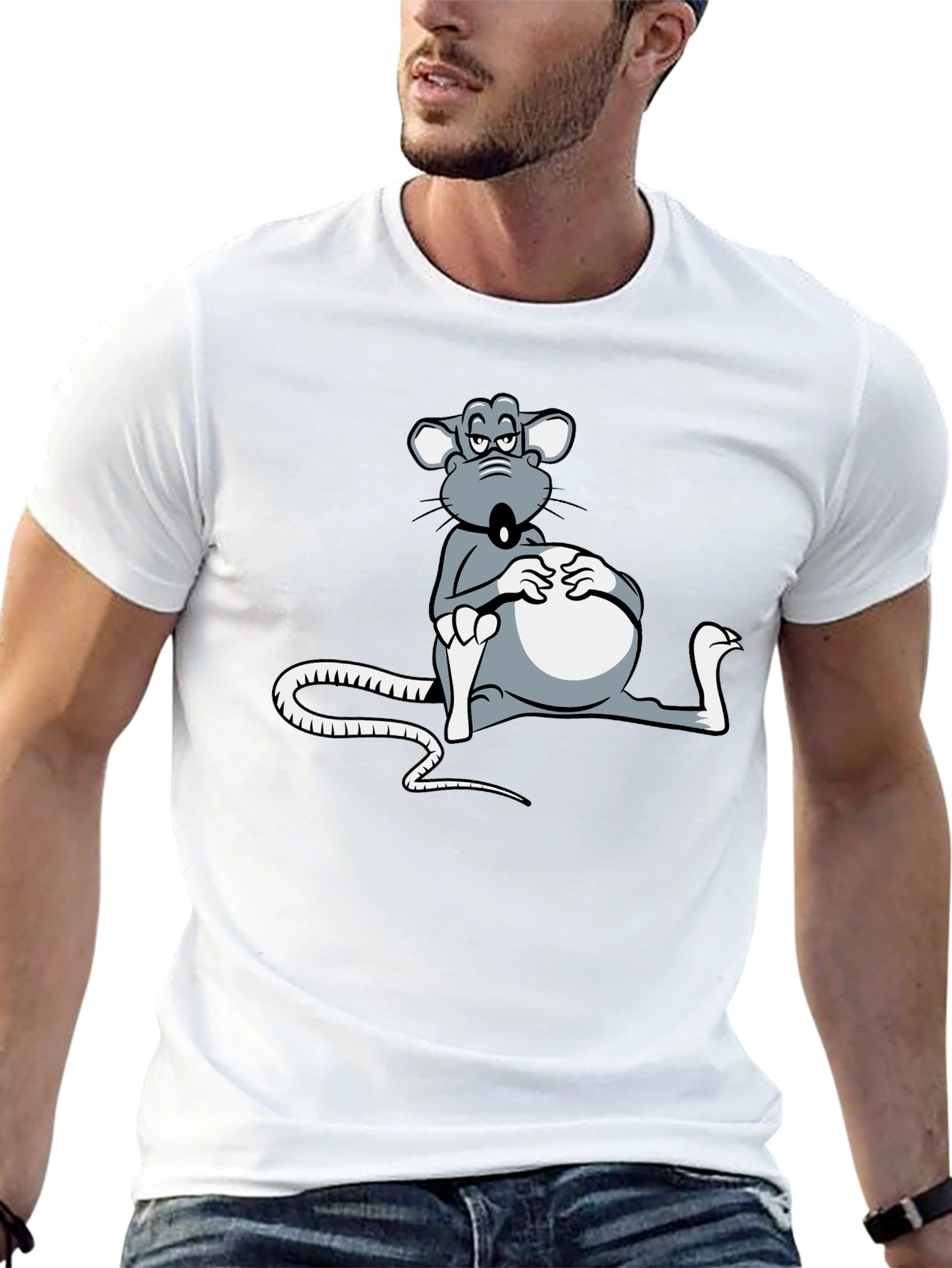 Black T-Shirt with Cartoon Mouse Graphic