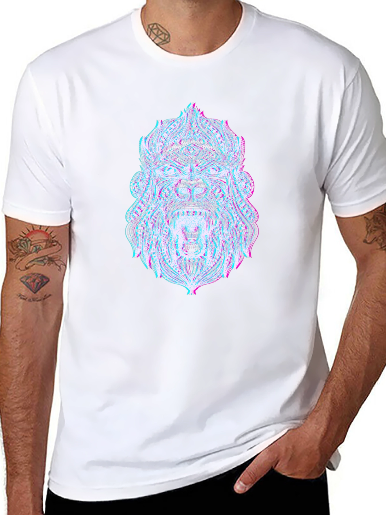 Glitch Art Gorilla Graphic Tee - Black