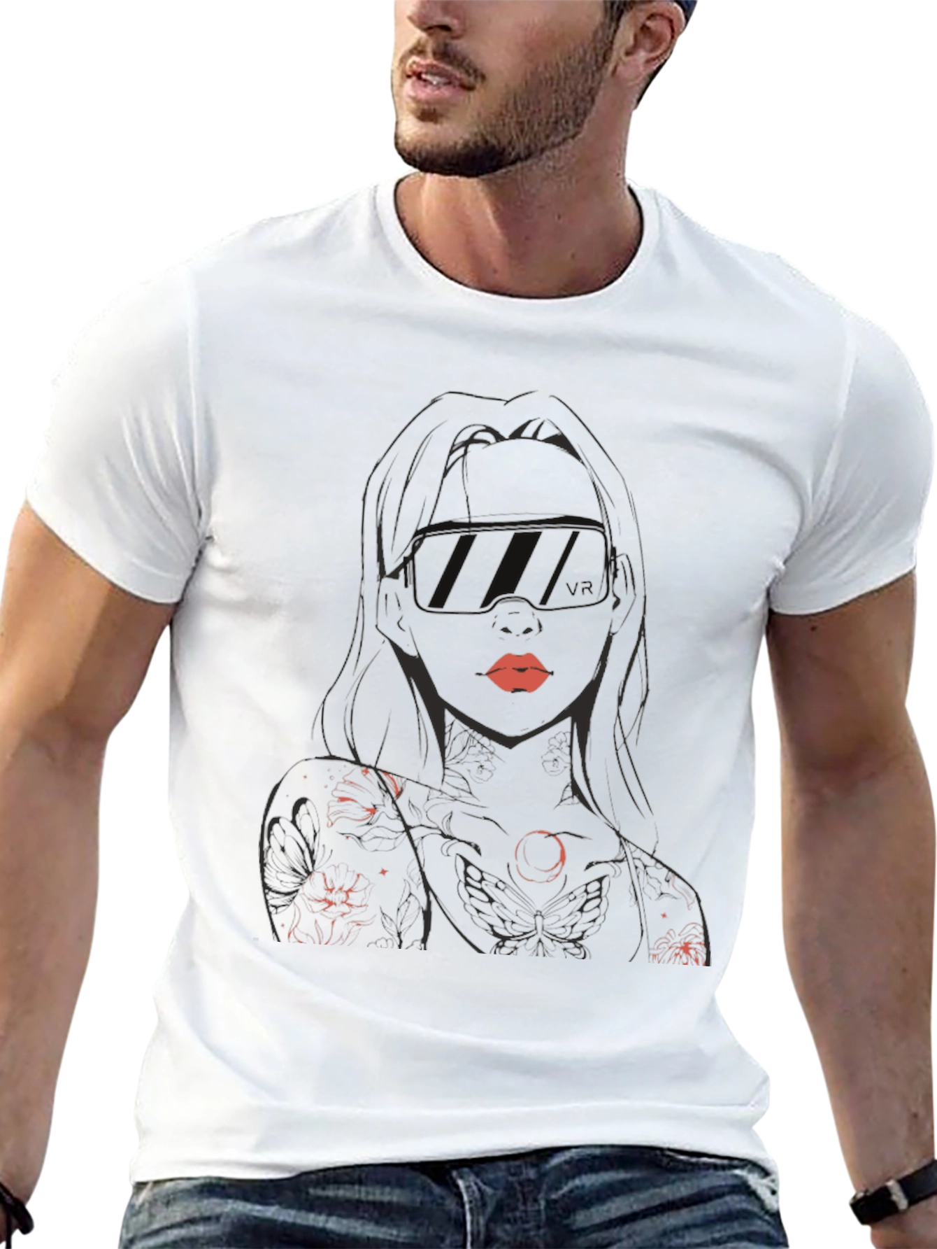 Graphic Tee - Womans Silhouette Red Lips Black Shirt