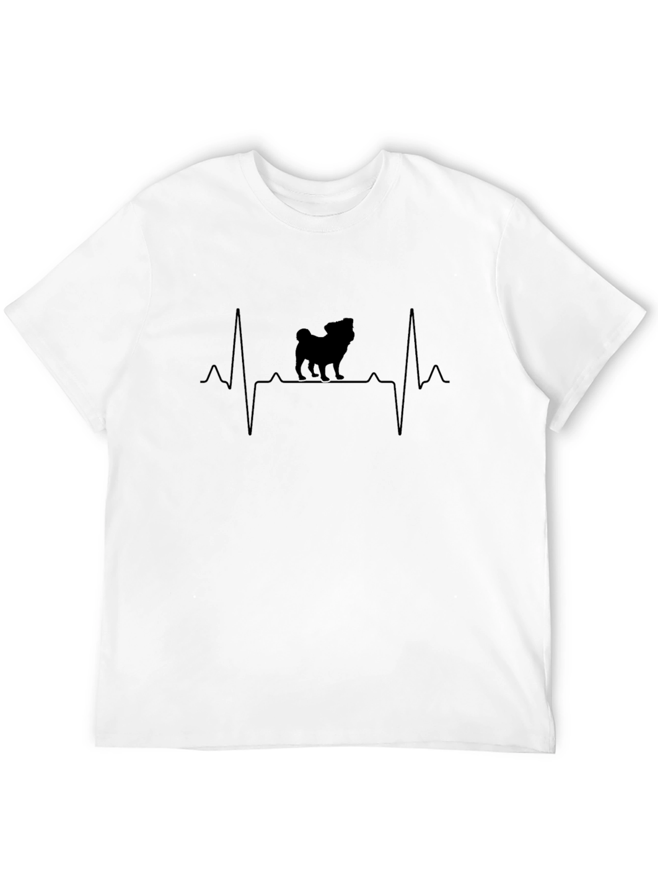 Pug Heartbeat Graphic T-Shirt - Black Cotton Tee
