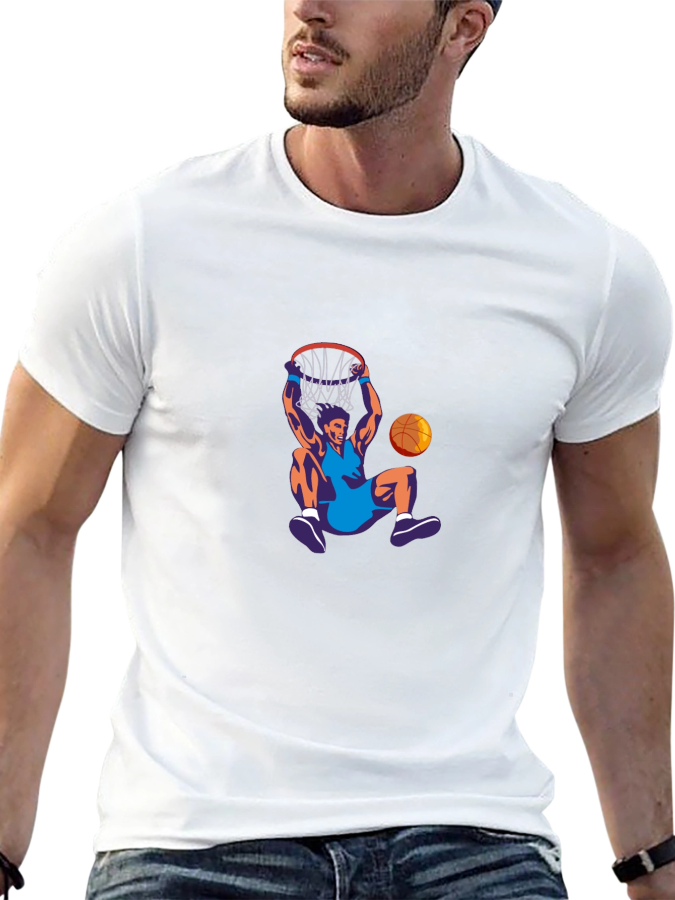 Basketball Dunk Graphic Tee - Black Crew Neck