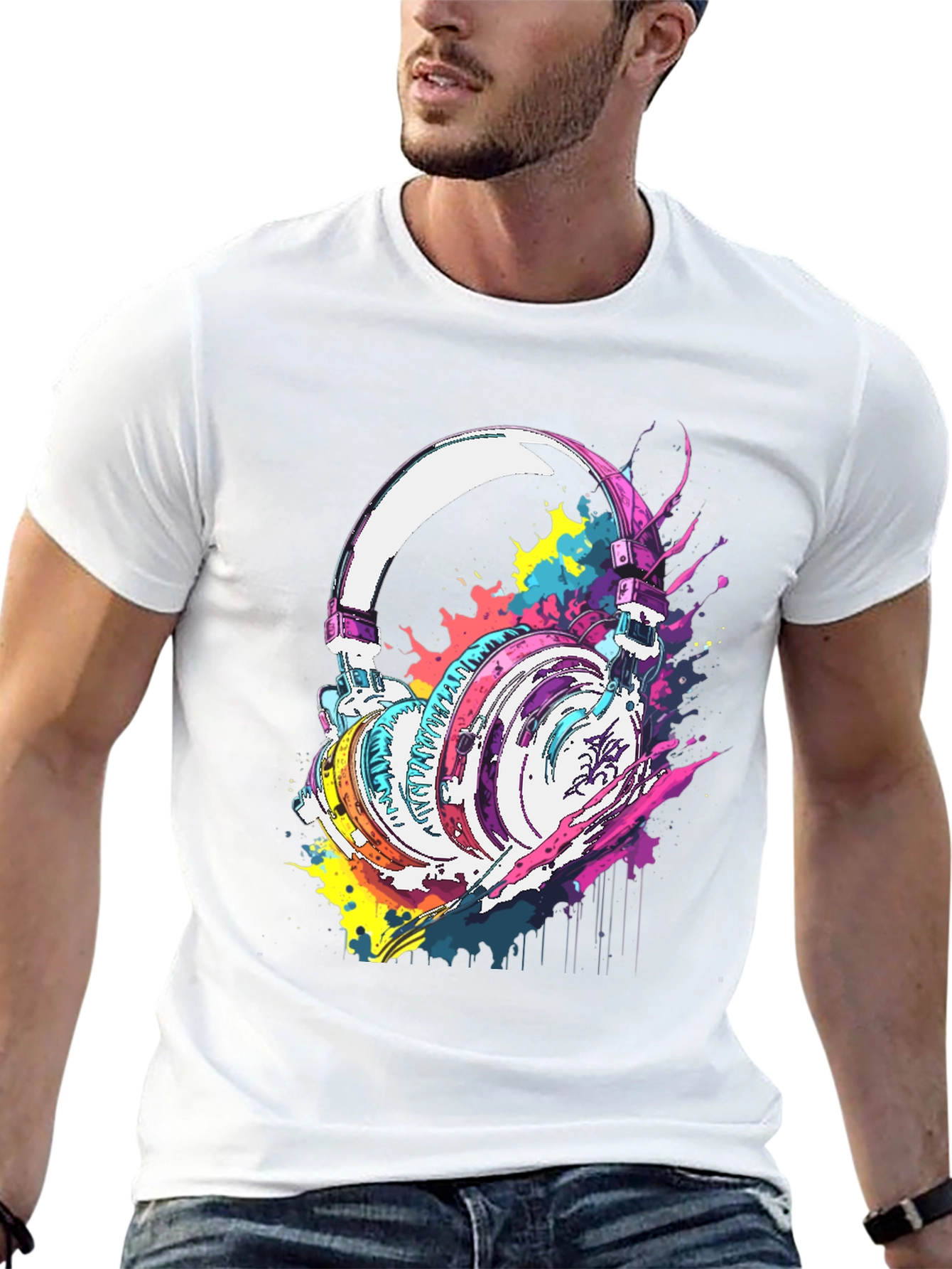 Vibrant Headphones Graphic Tee - Music Lovers T-Shirt