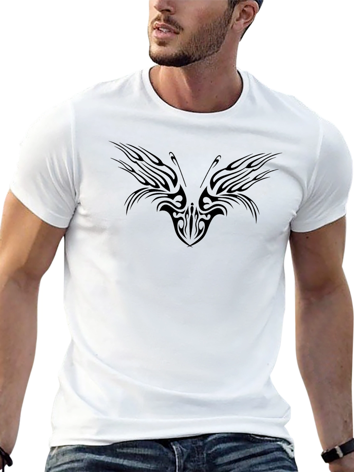Tribal Butterfly Graphic Tee - Black Cotton Shirt