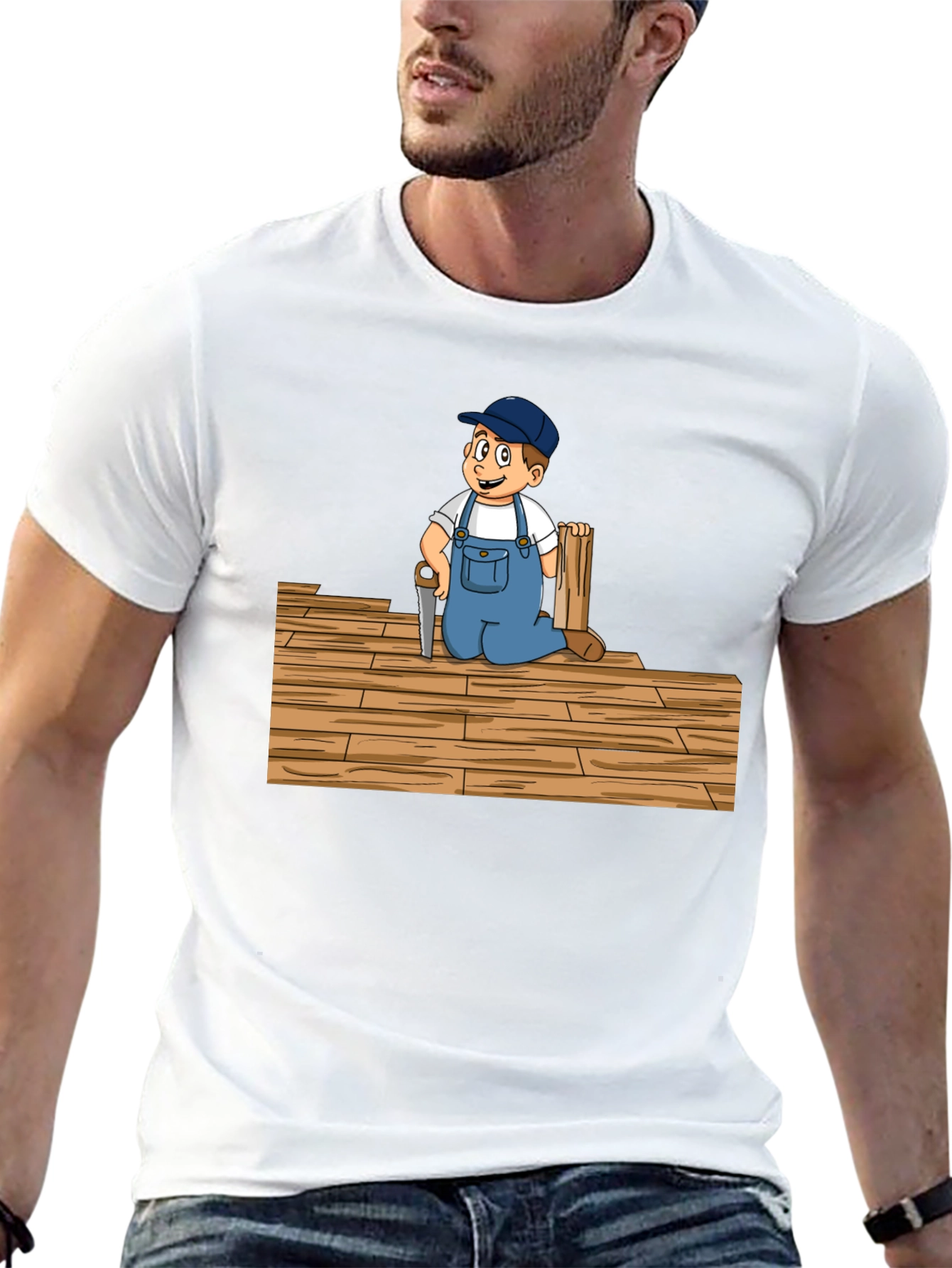 Carpenter Kid Cartoon Black T-Shirt