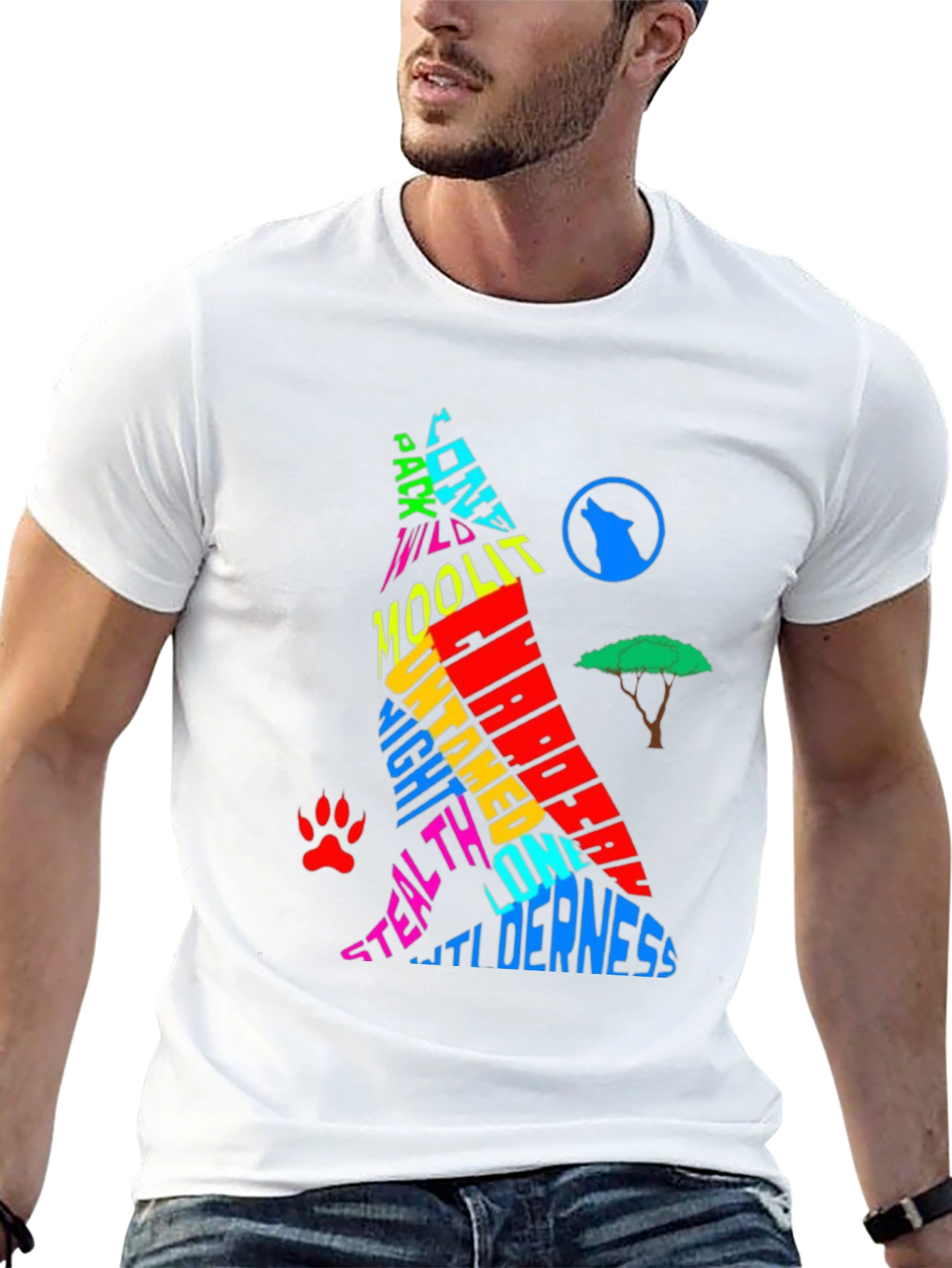 Wolf Silhouette Graphic Print T-Shirt