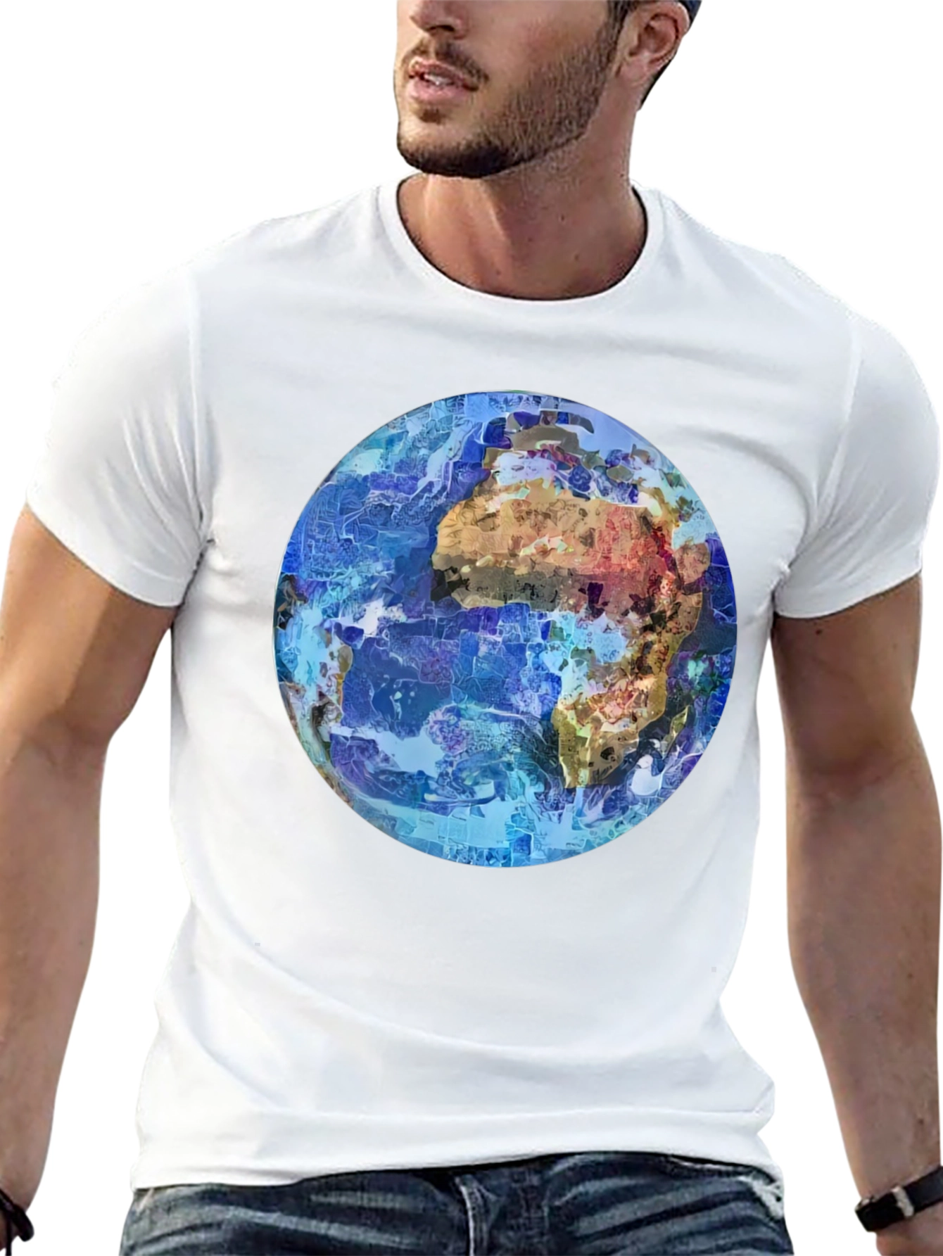 Abstract Earth Graphic Mens Black T-Shirt