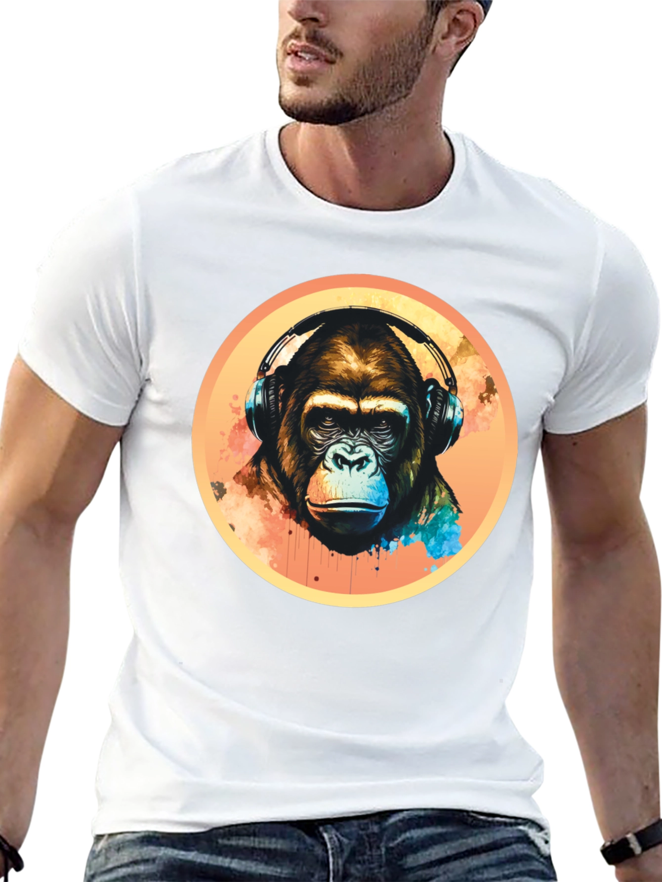 Cool Gorilla Headphones Graphic Tee