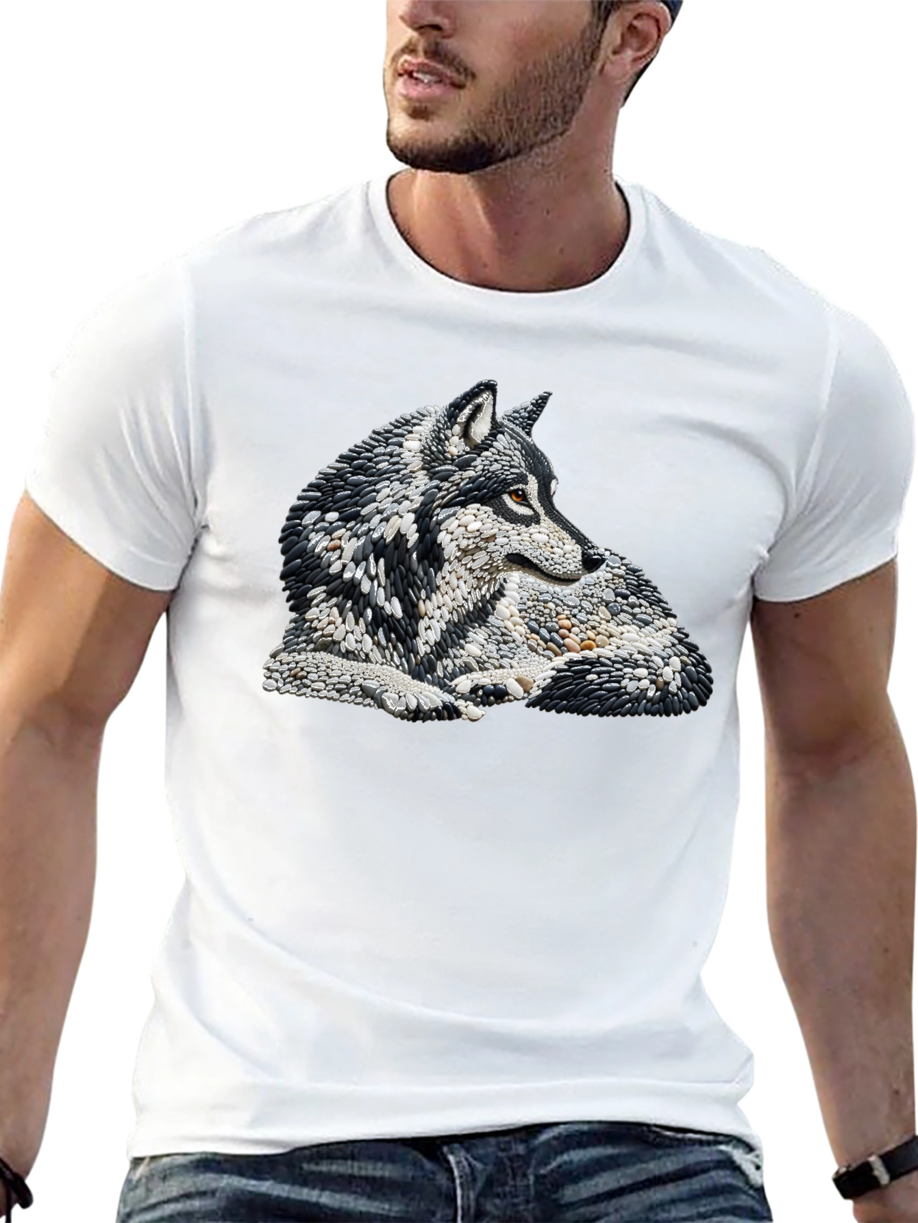 Wolf Stone Art Black T-Shirt