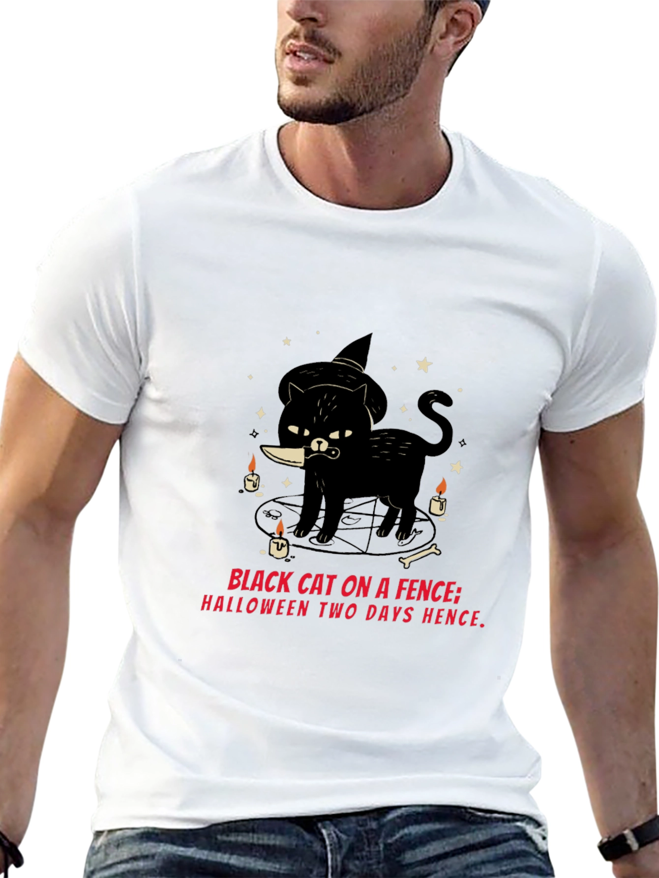 Halloween Black Cat Knife T-Shirt