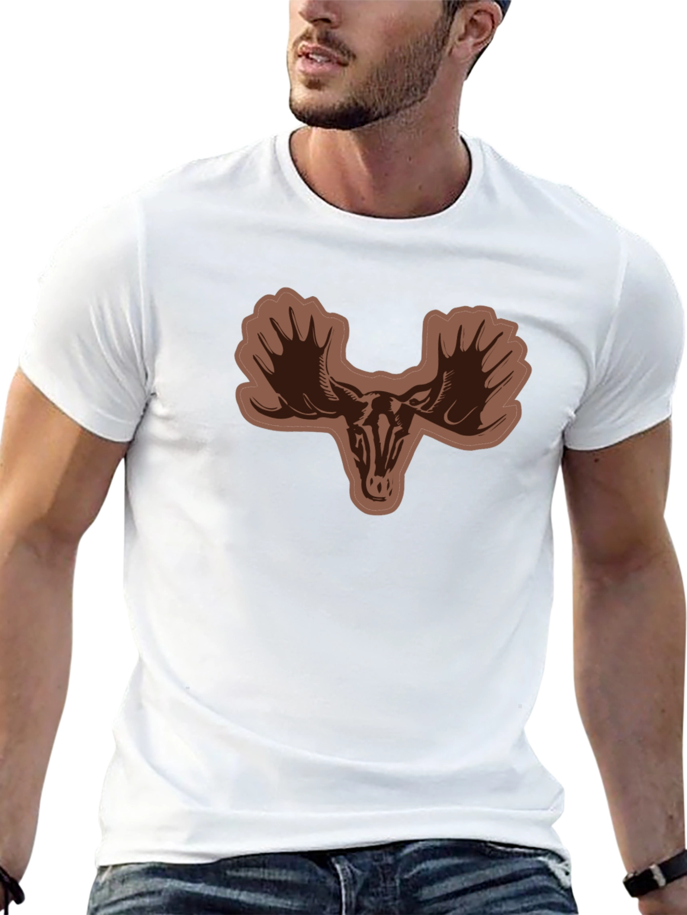 Mens Black T-shirt with Moose Skull Graphic