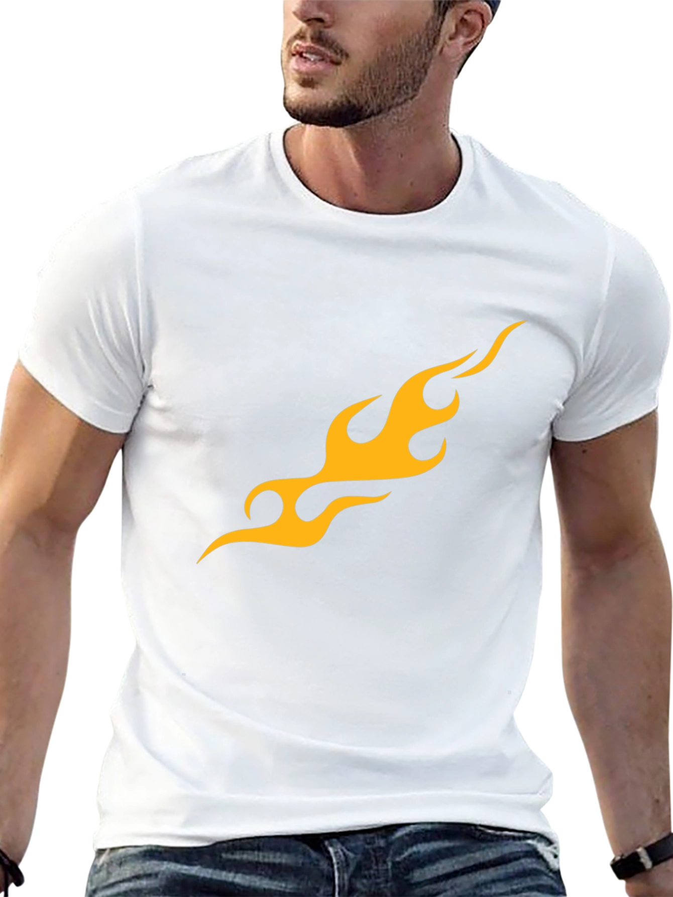 Mens Black T-Shirt with Flame Graphic
