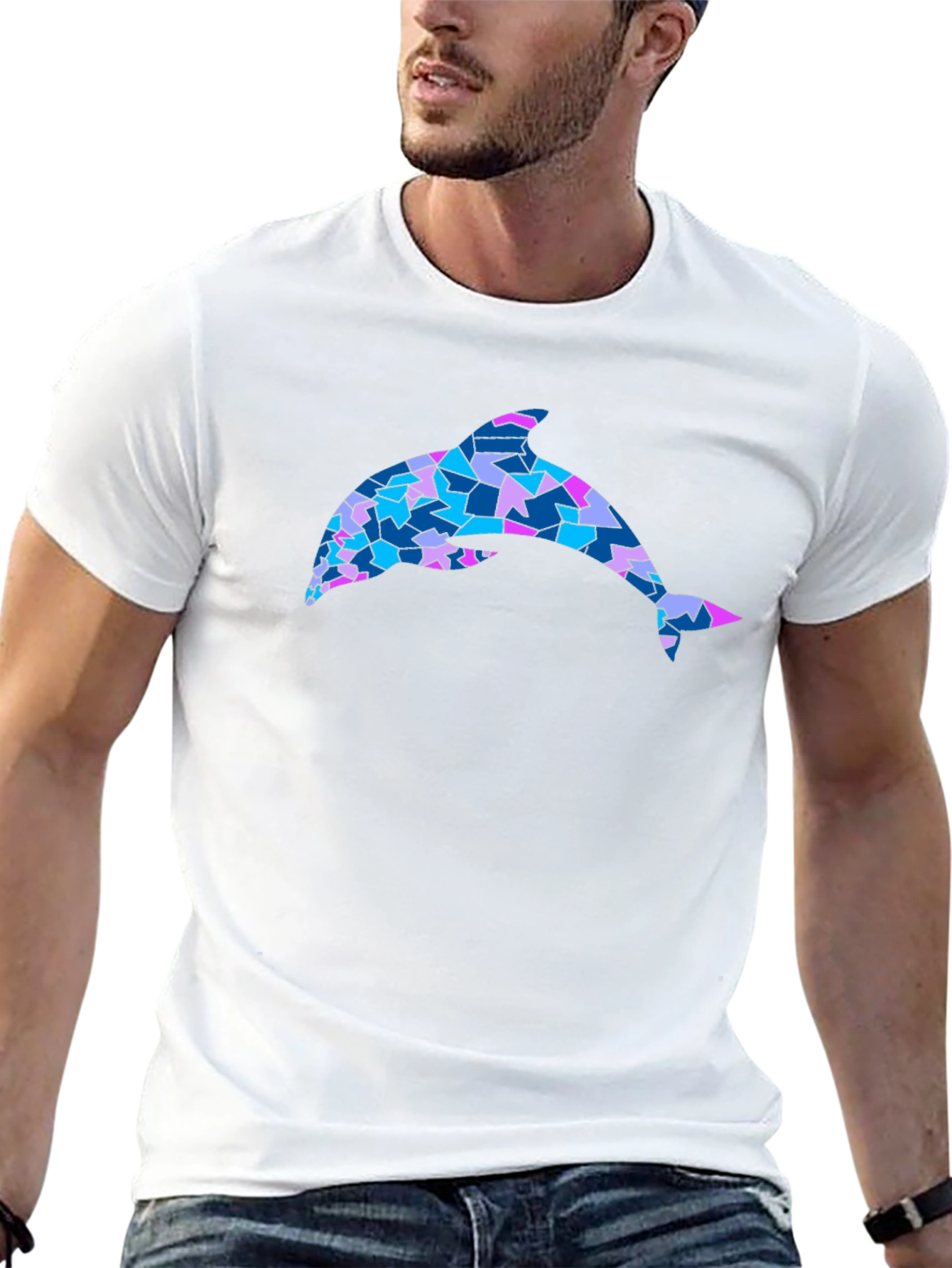 Mosaic Dolphin Graphic Tee - Black Cotton Blend