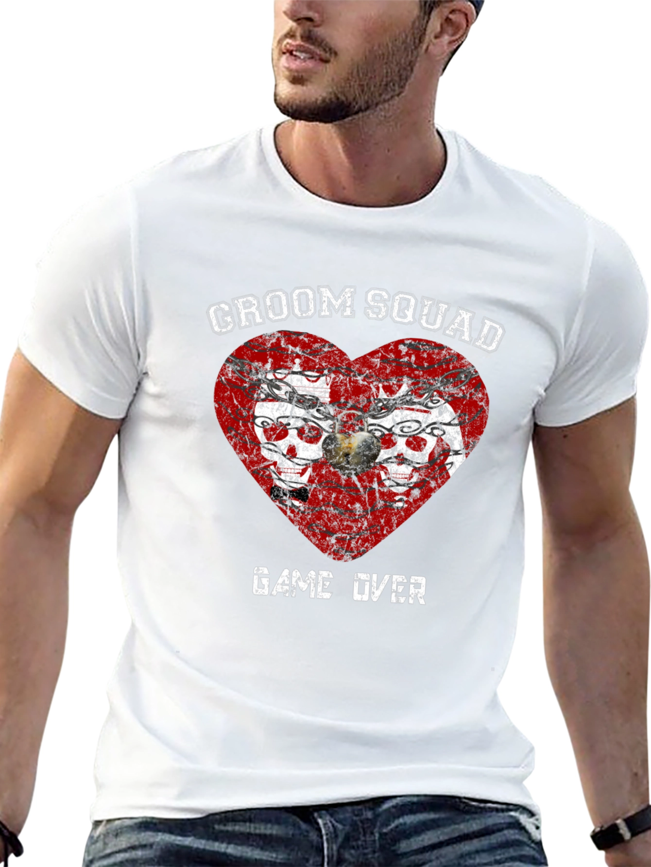Groom Squad Skull Heart Graphic T-Shirt