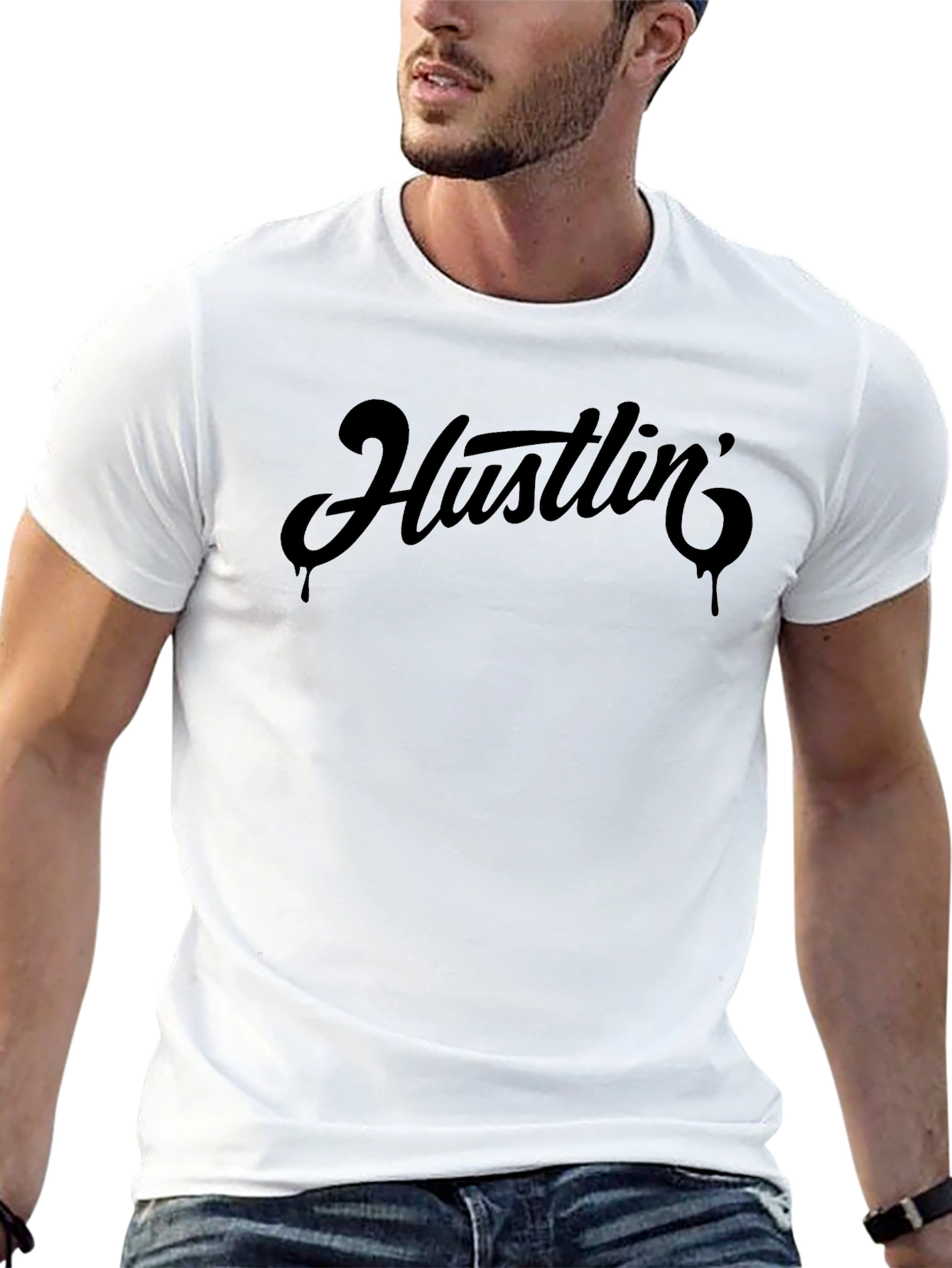 Hustlin Black Graphic Tee - Stylish Menswear