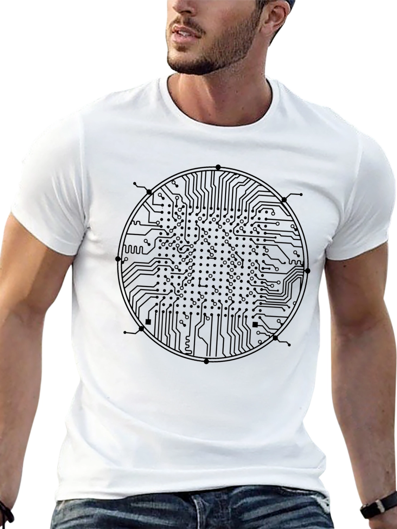 Circuit Board Graphic Tee - Black Cotton T-Shirt