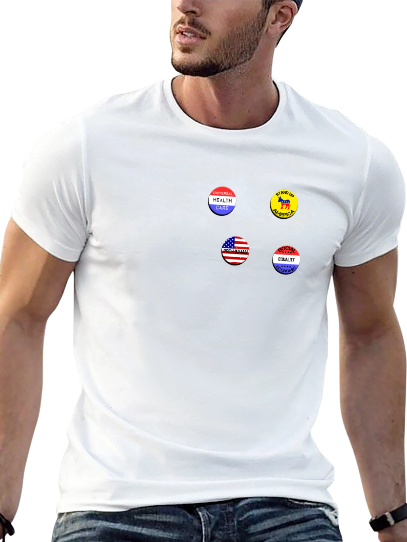Political Statement T-Shirt with Democrat Pin Buttons