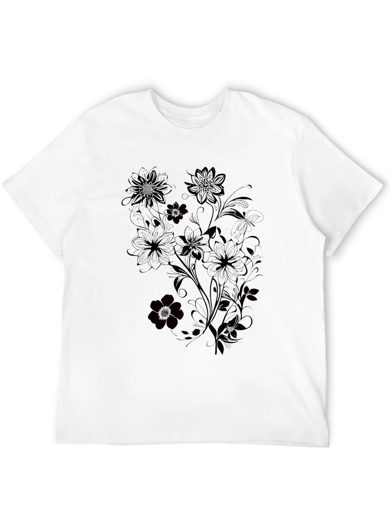 Mens Black Floral Graphic T-Shirt