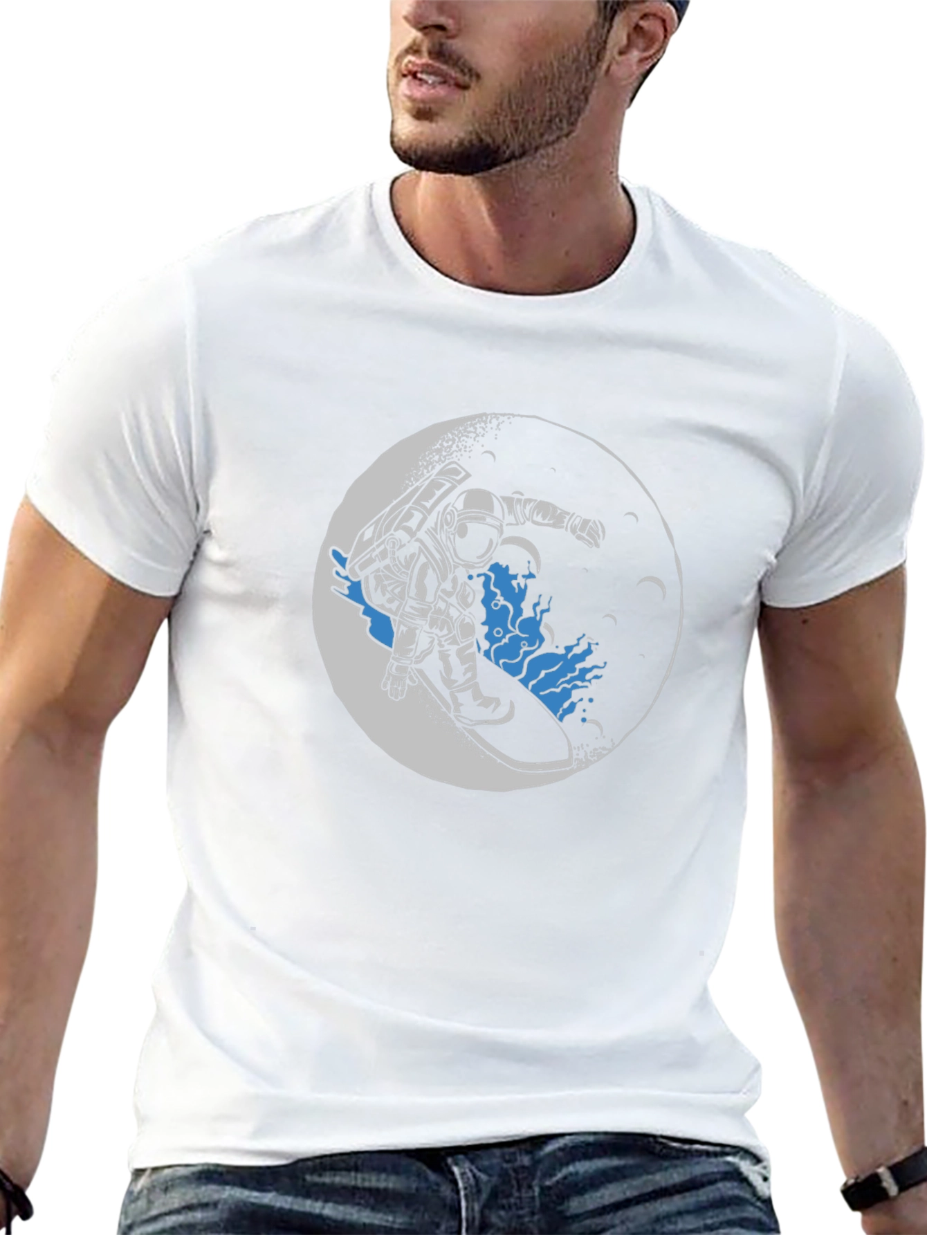 Astronaut Surfing Moon Graphic T-Shirt
