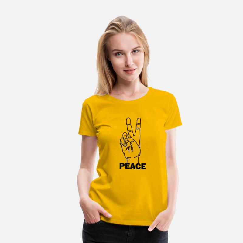 Hand gesture peace with text PEACE