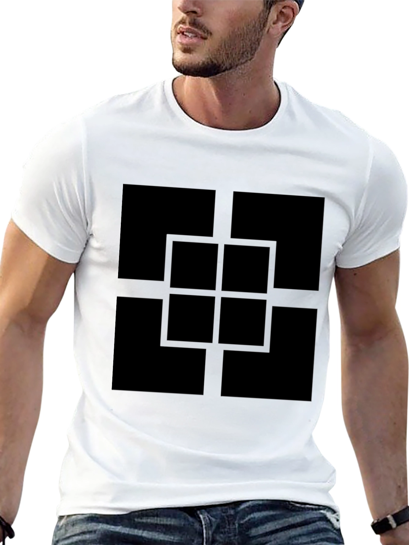 Geometric Square Pattern Black T-Shirt