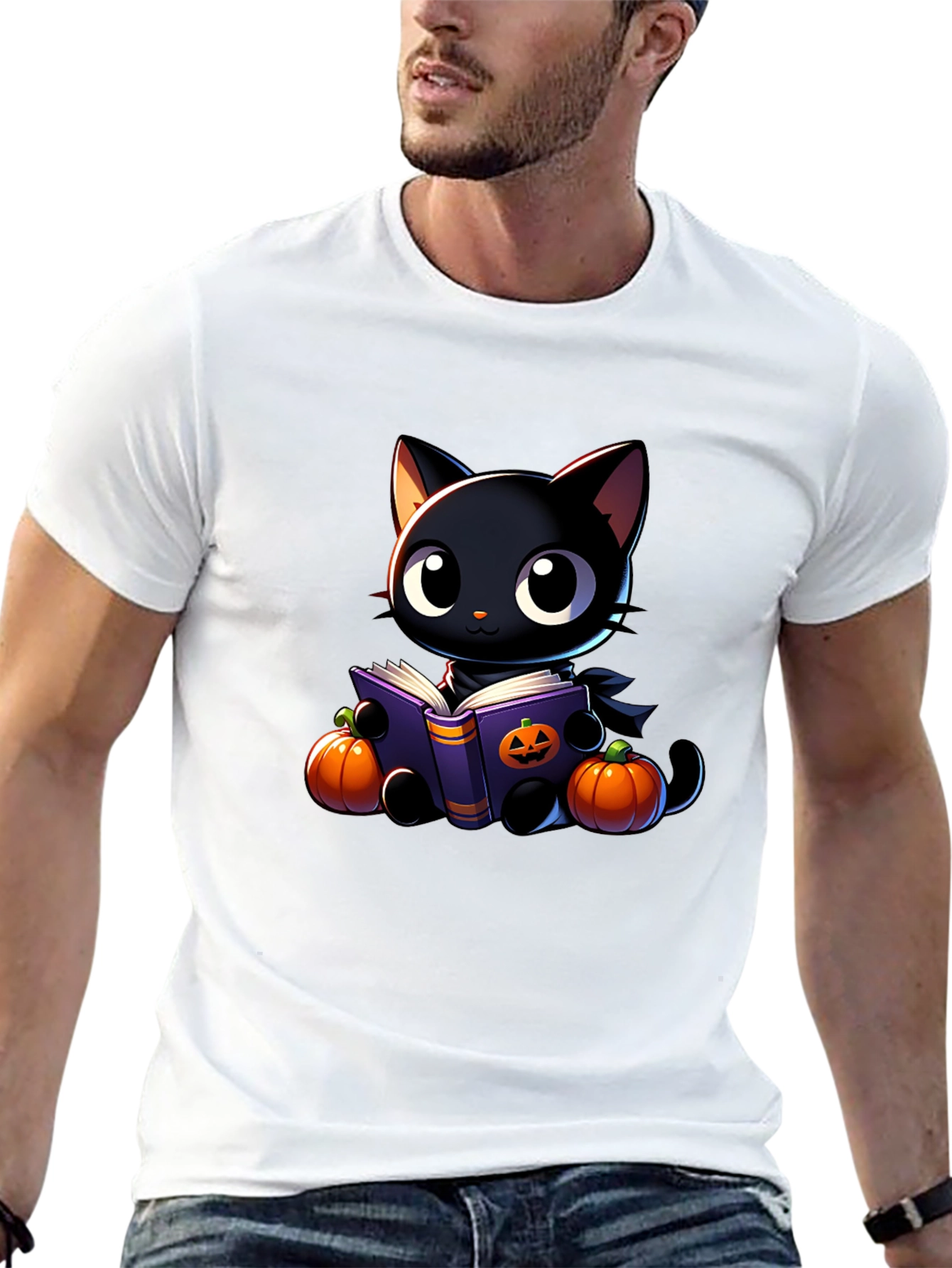 Halloween Black Cat Reading Book T-Shirt