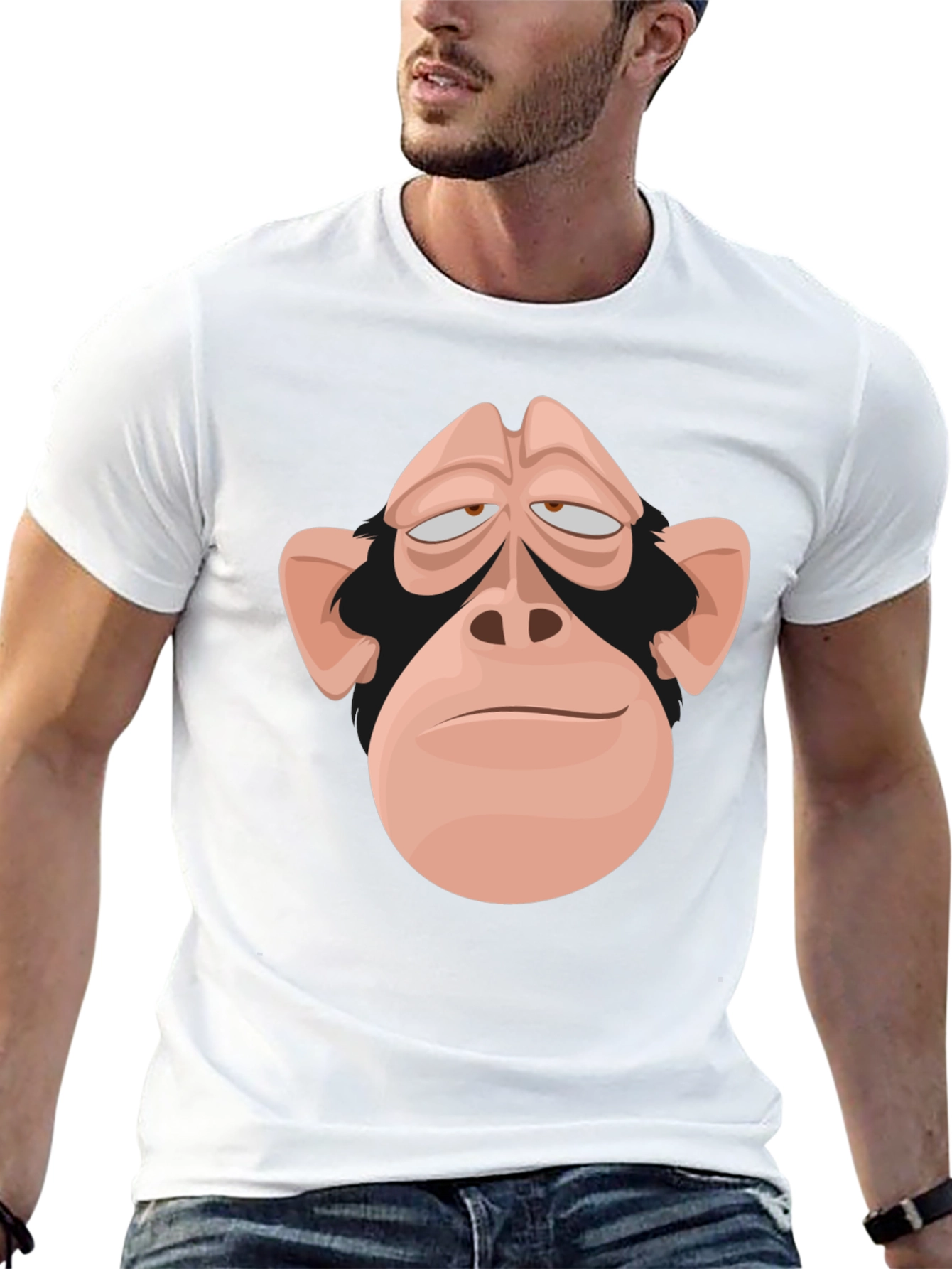 Funny Monkey Face Graphic Tee - Black Cotton T-Shirt