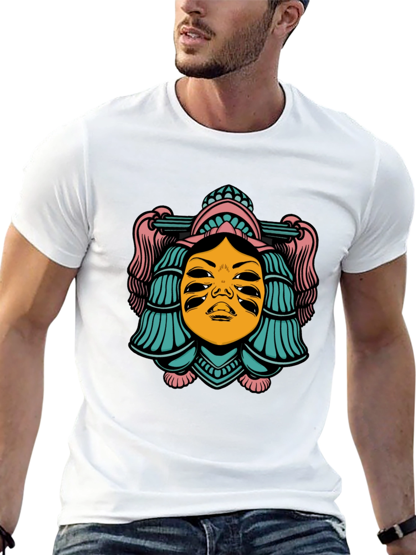 Surreal Four-Eyed Face Graphic T-Shirt