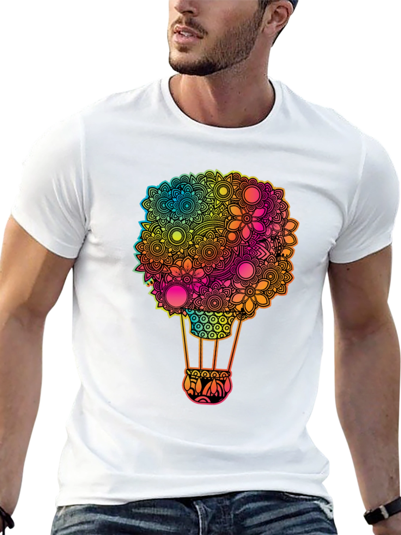 Floral Hot Air Balloon Graphic Tee - Black