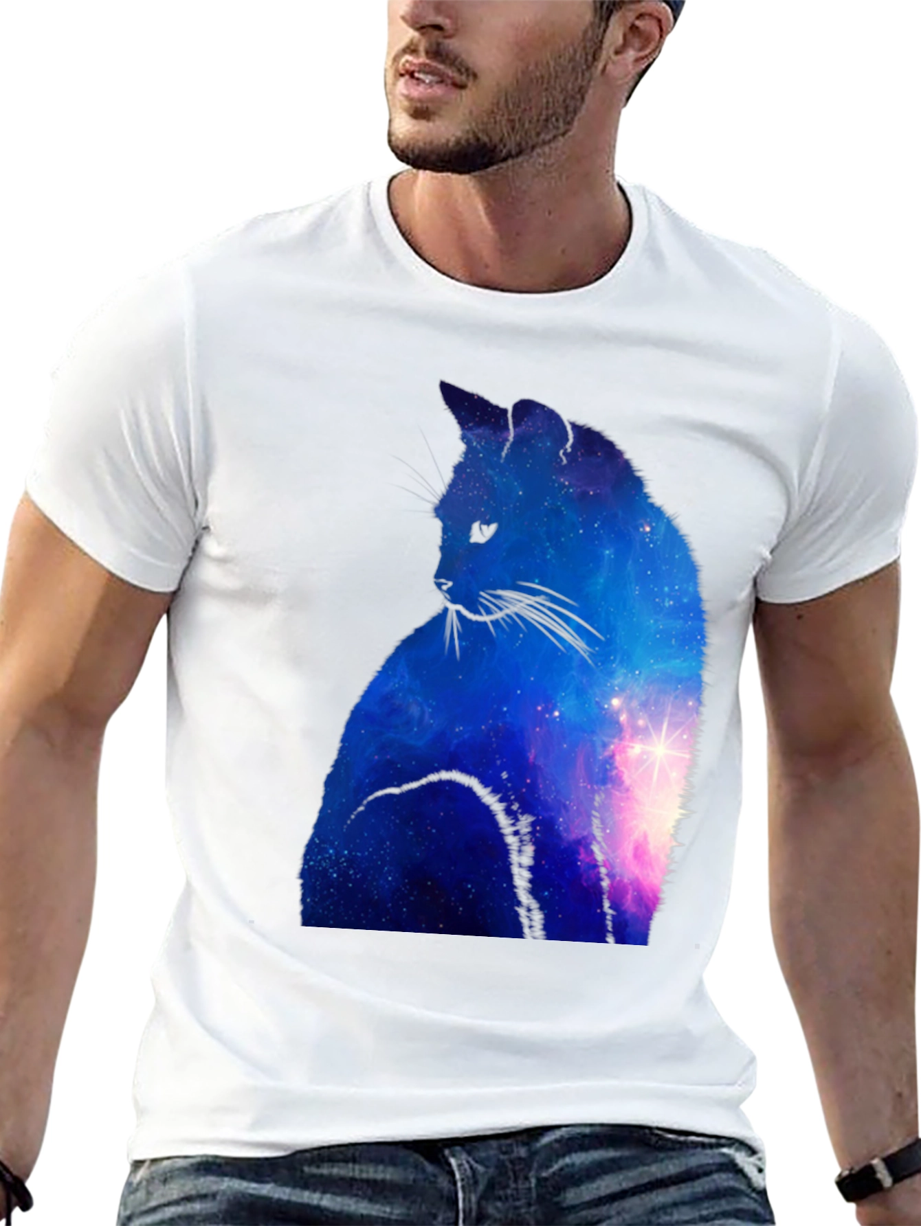 Galaxy Cat Graphic Tee - Cosmic Style